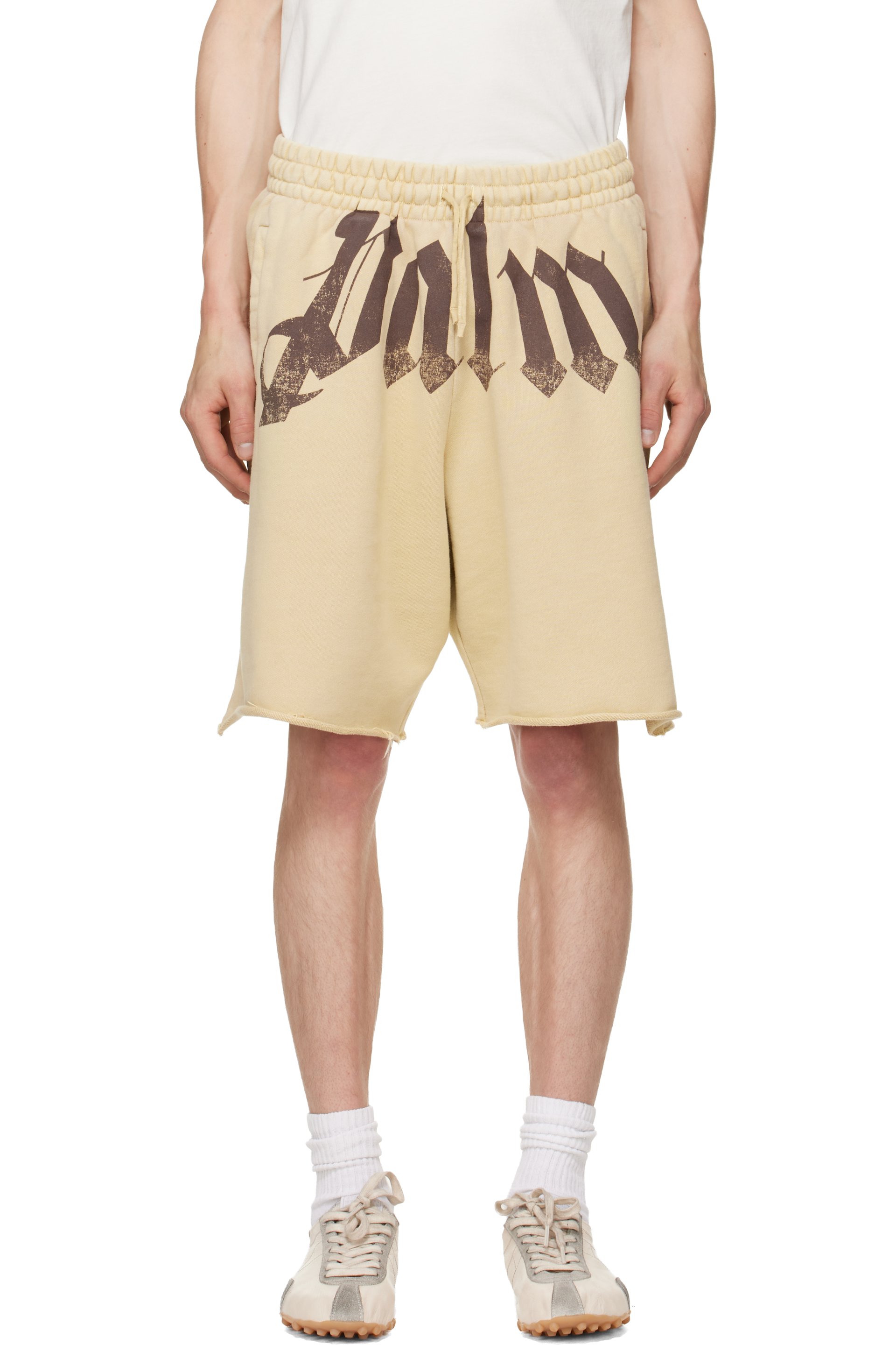 Palm Angels - Short de survêtement beige à taille élastique et à logo