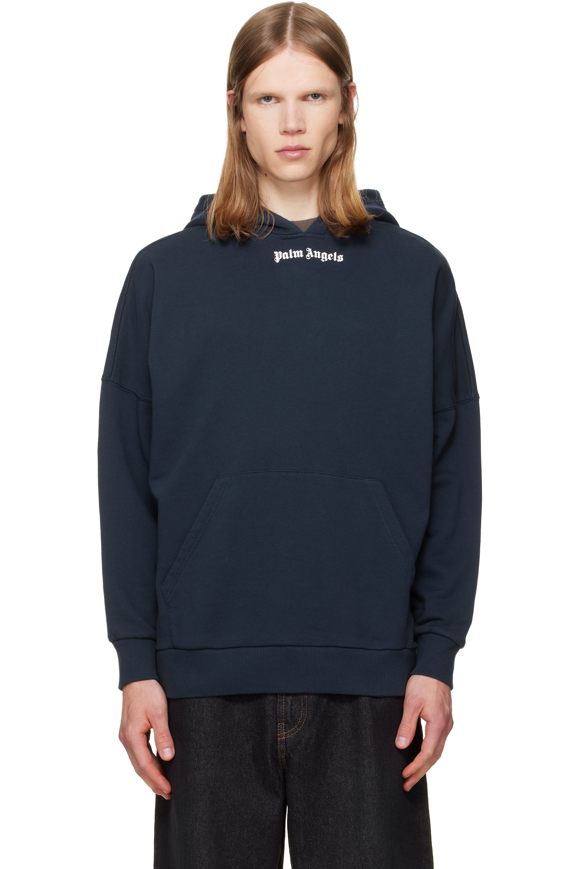 Palm Angels - Pull à capuche bleu marine à logo