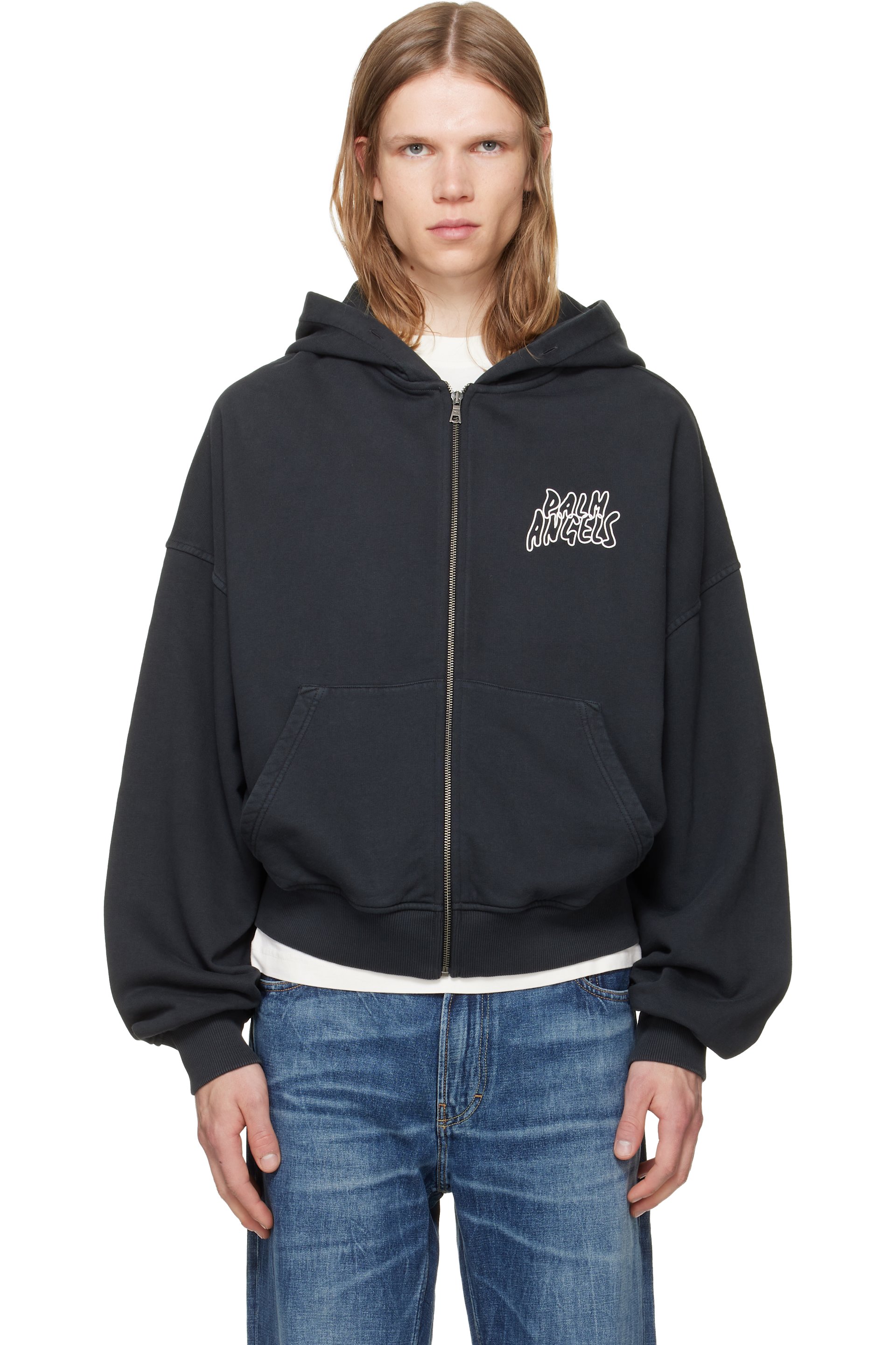 Palm Angels - Black Palm Leaf Loose Zip Hoodie