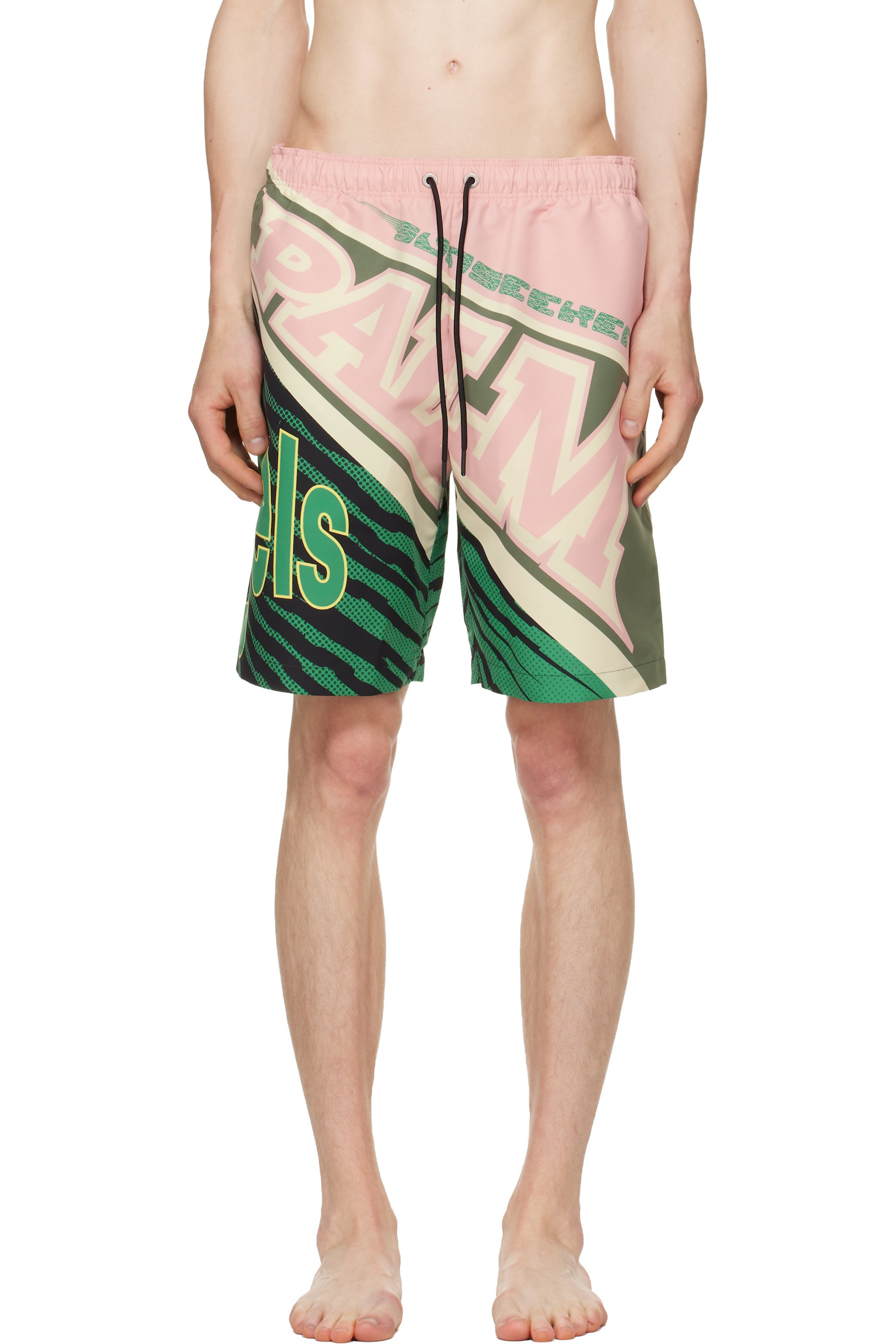 Palm Angels - Pink & Green 'Racing' Swim Shorts