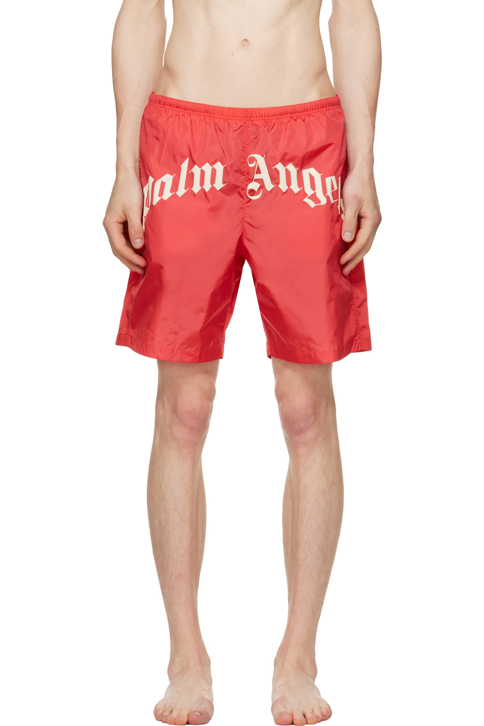 Palm Angels - Red Curved Logo Swim Shorts