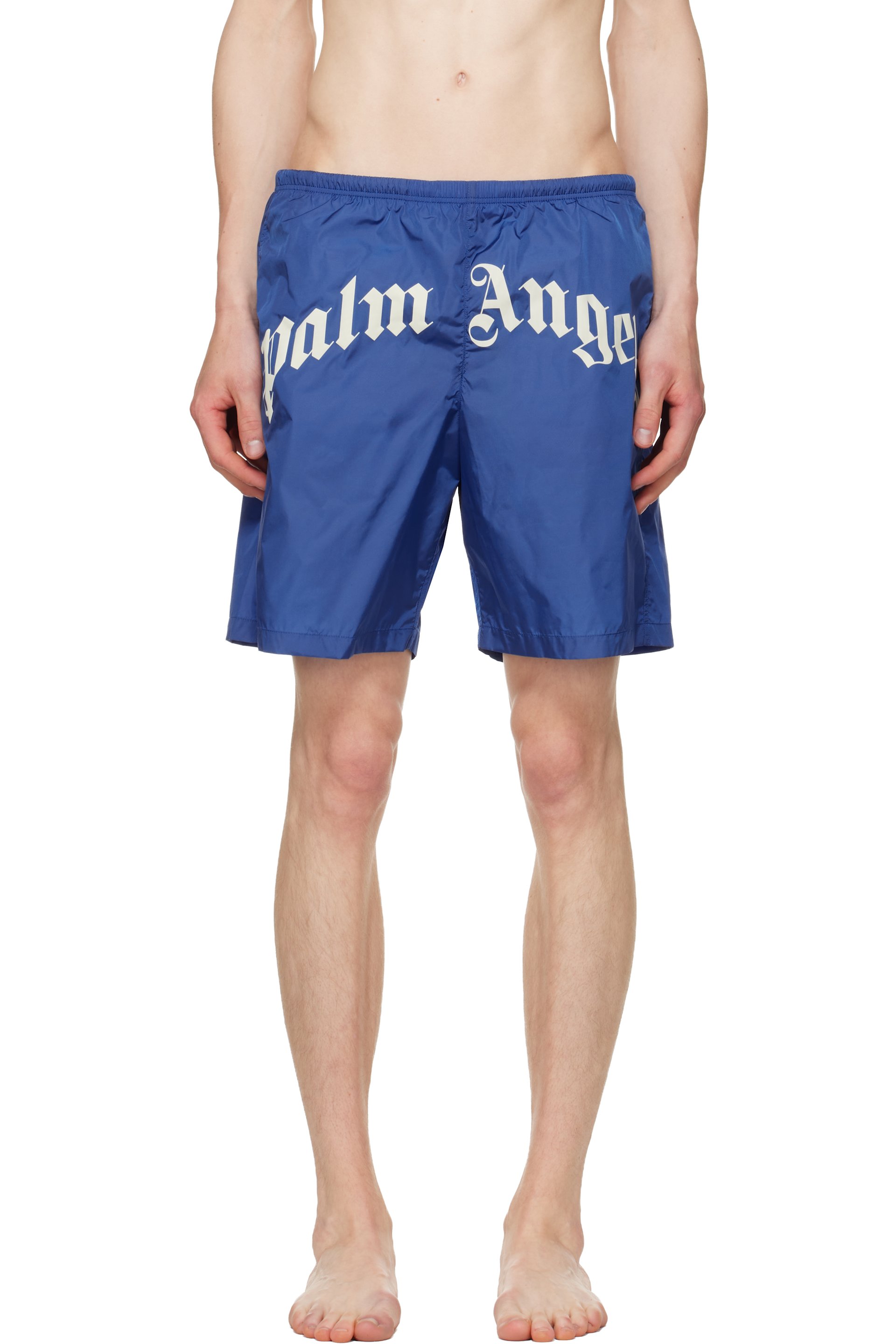 Palm Angels - Navy Curved Logo Swim Shorts