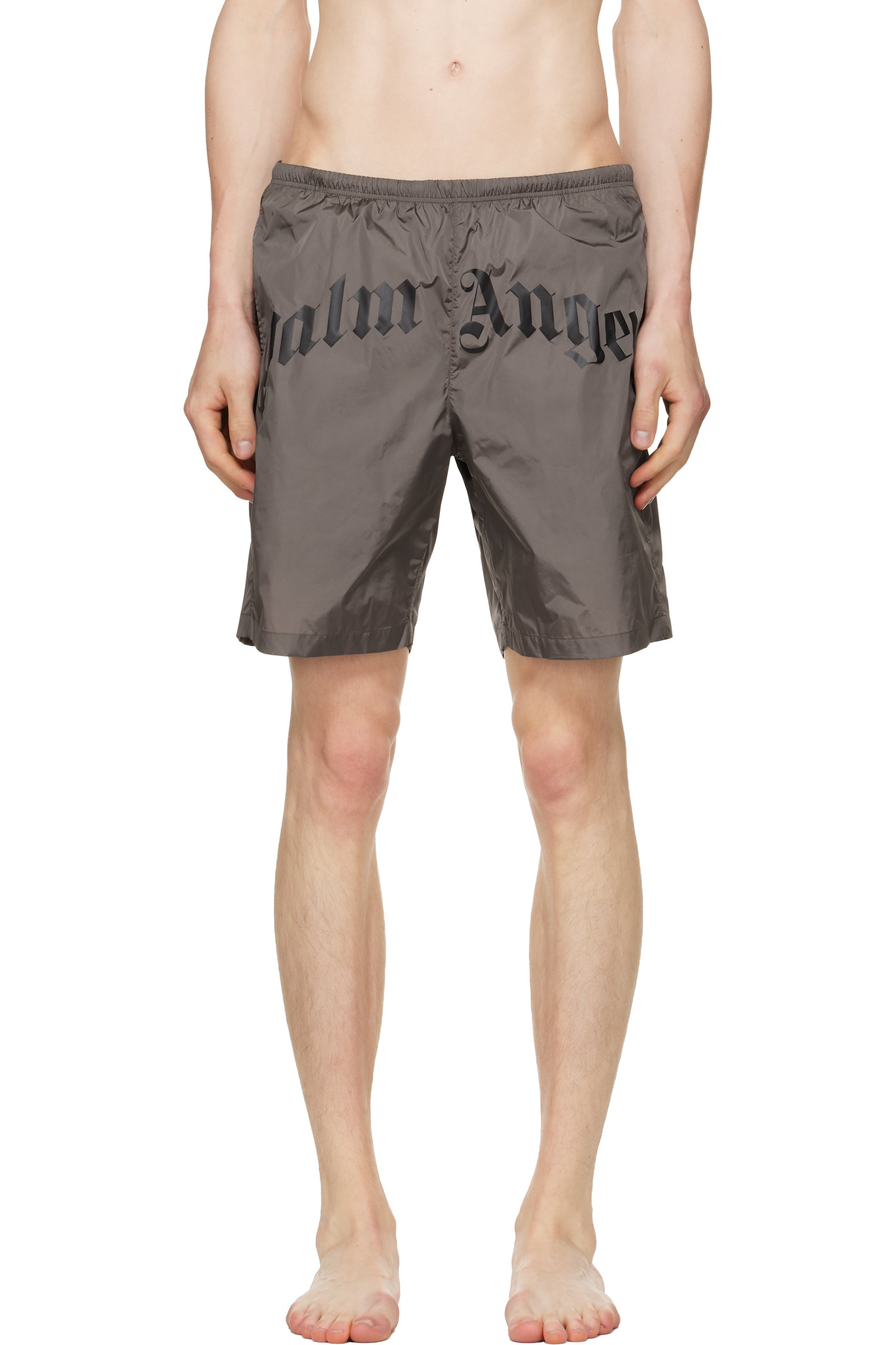 Palm Angels - Brown Curved Logo Swim Shorts