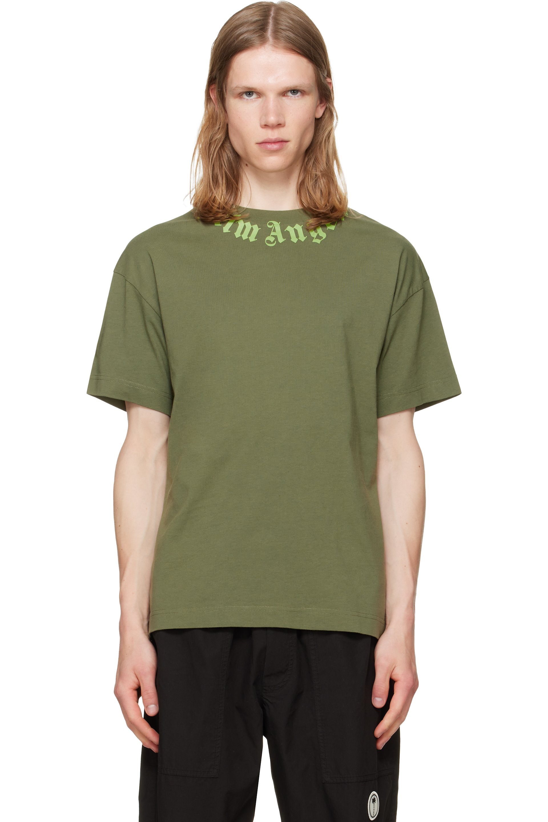 Palm Angels - Khaki Neck Logo Regular T-shirt