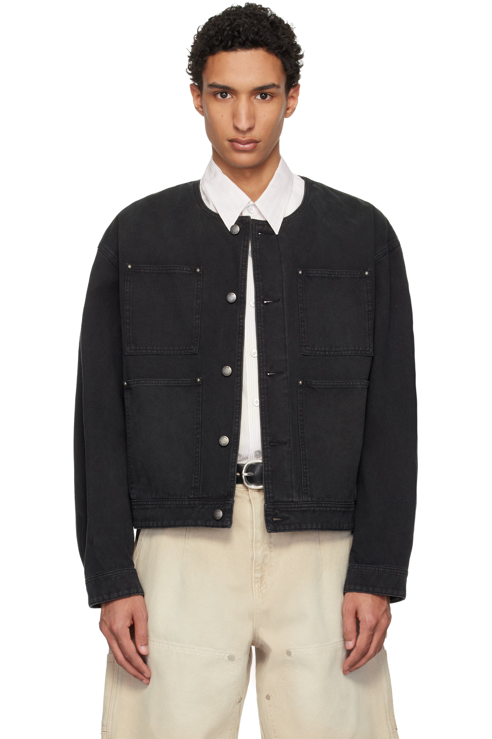 WOOYOUNGMI - Black Collarless Dyed Jacket