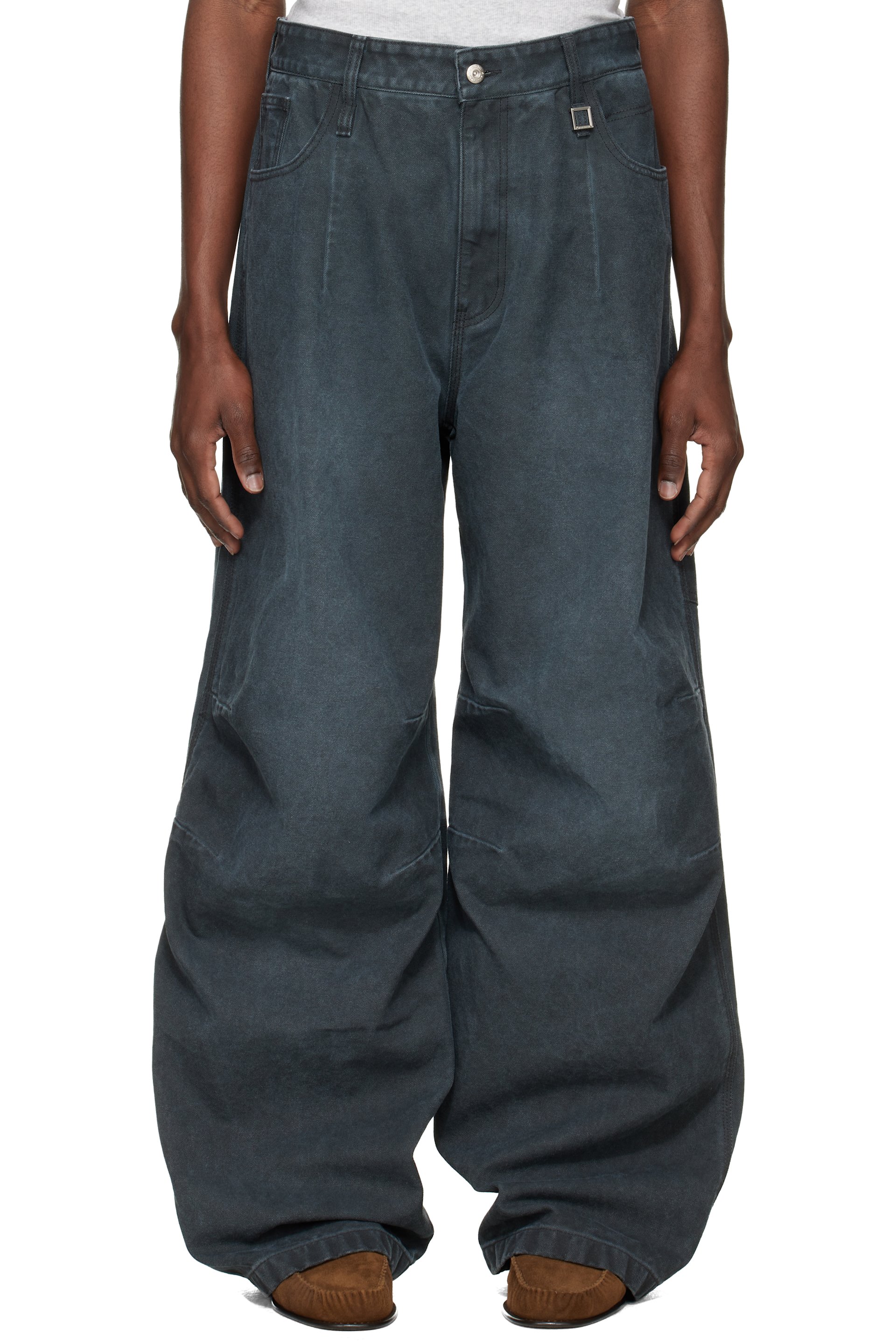 WOOYOUNGMI - Gray 3D Wide Dyed Trousers