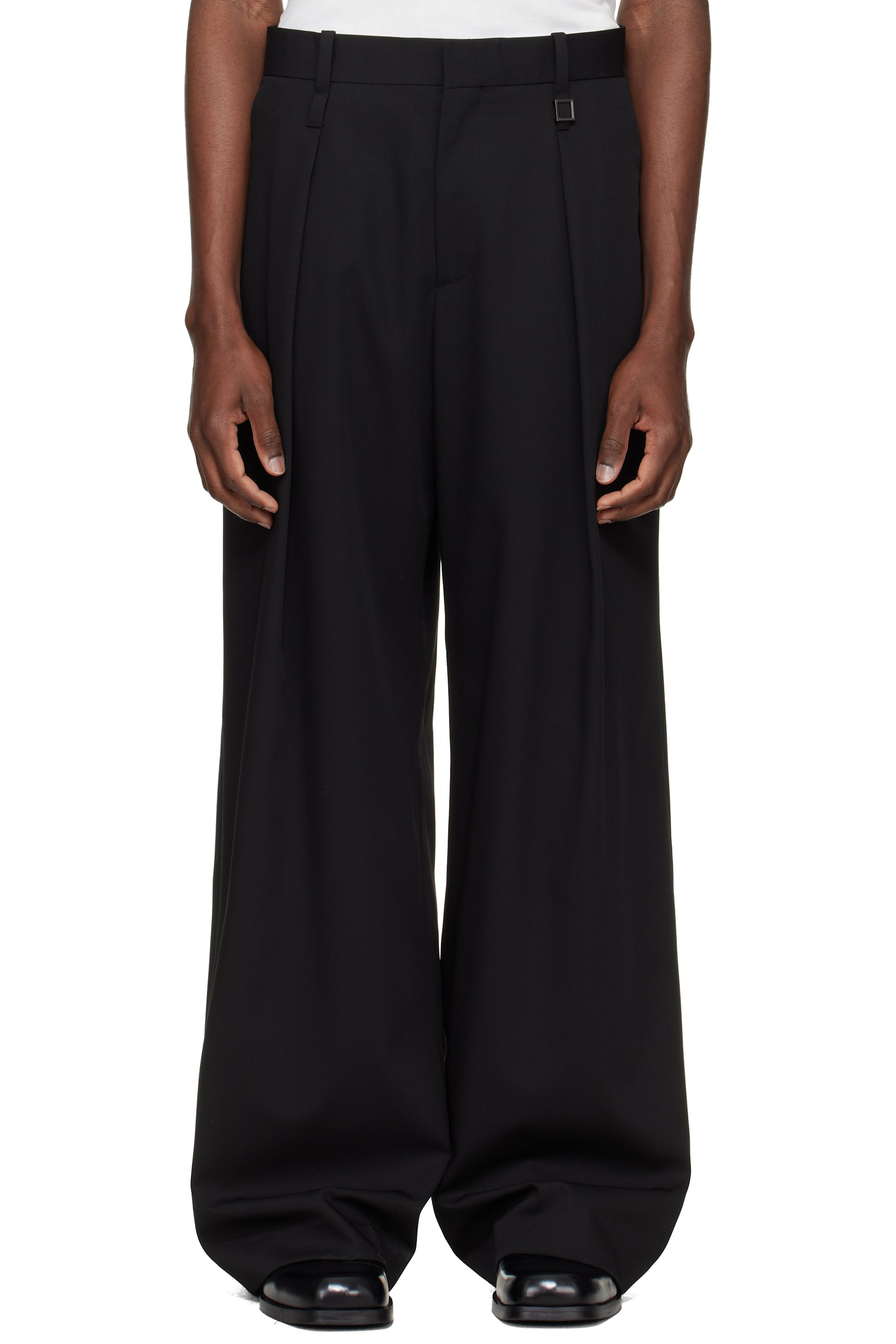 WOOYOUNGMI - Black One-Tuck Wide Wool Trousers