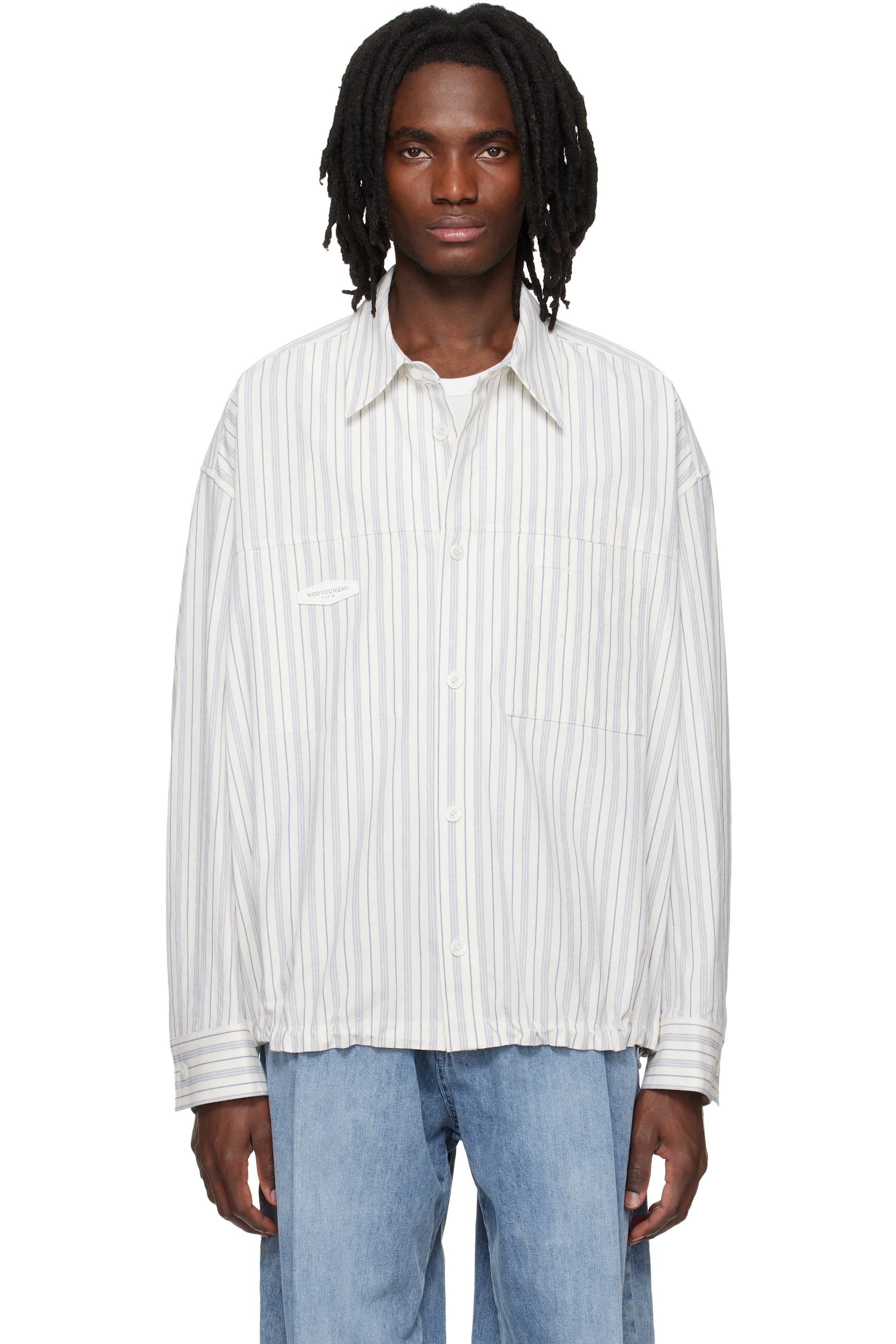 WOOYOUNGMI - Blue Stripe Patch Shirt