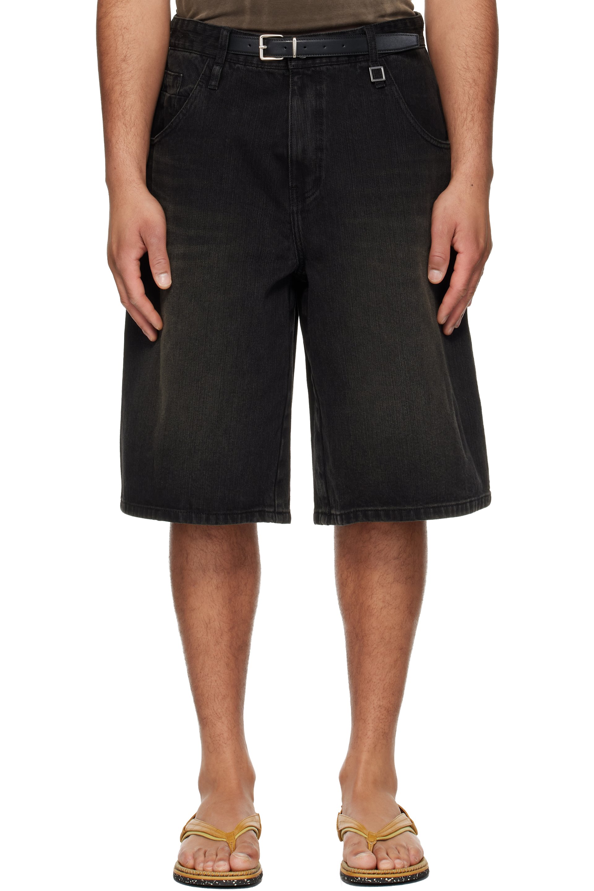 WOOYOUNGMI - Black Belted Denim Shorts