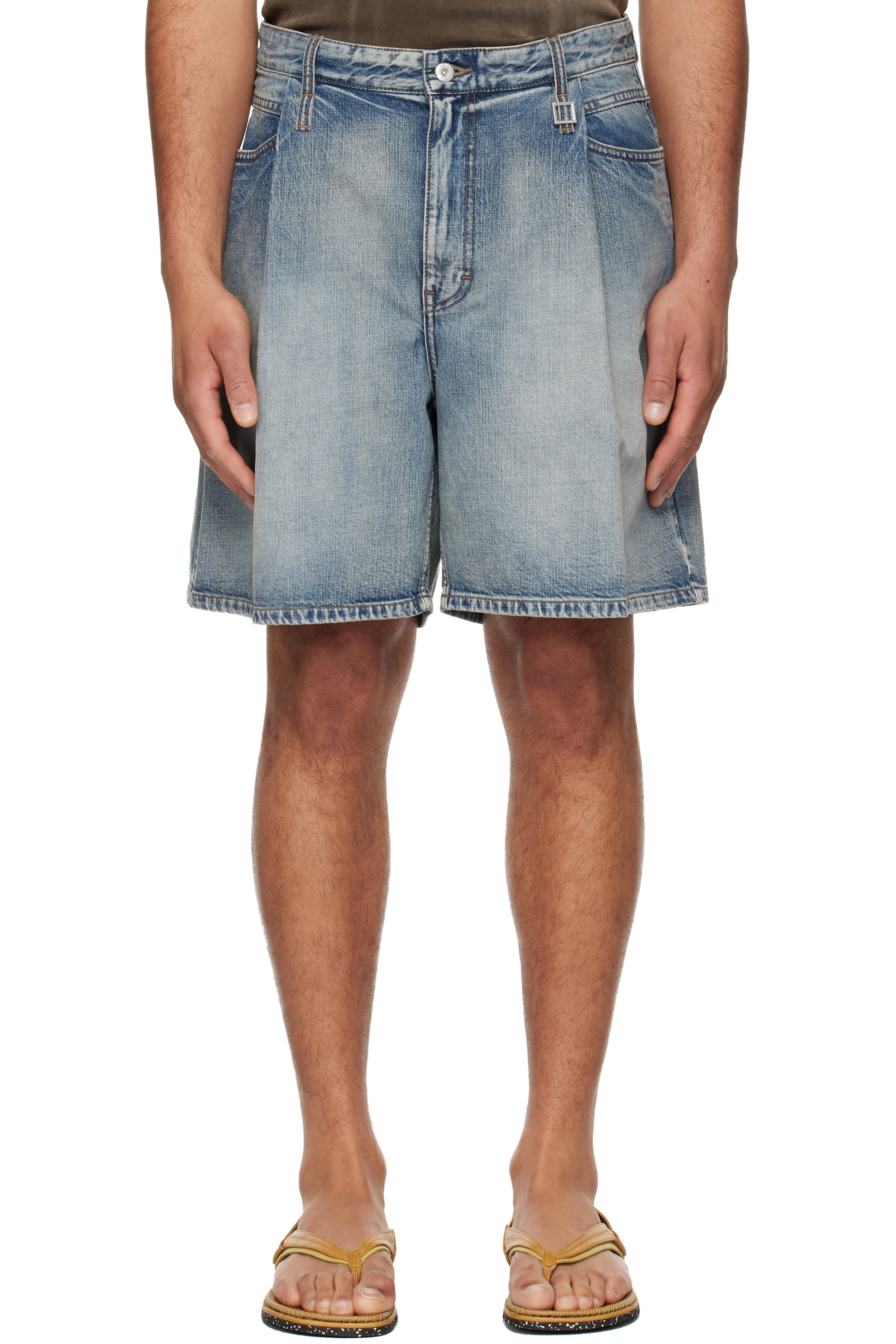 WOOYOUNGMI - Short en denim bleu à plis