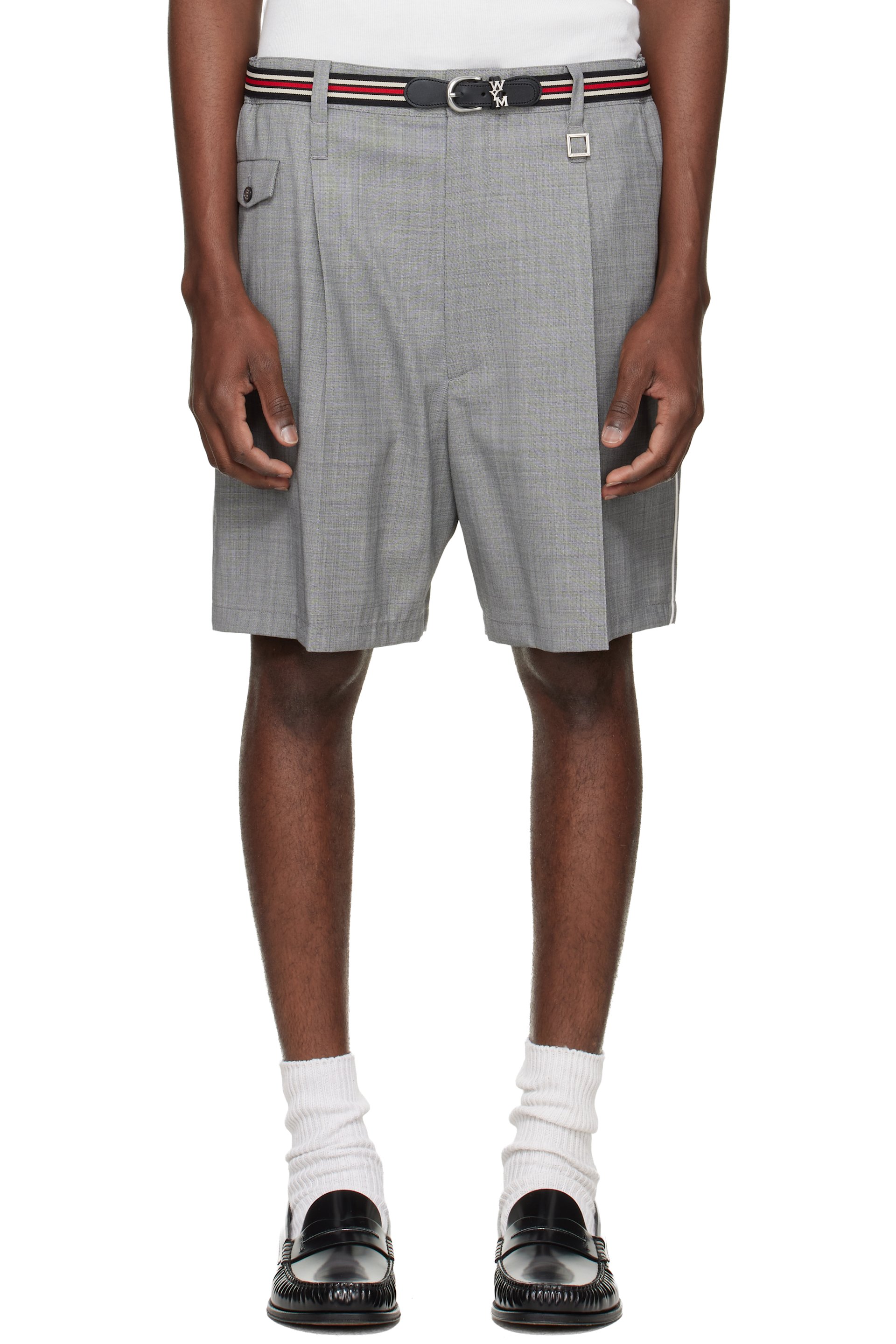 WOOYOUNGMI - Gray Wool Poly Belted Shorts