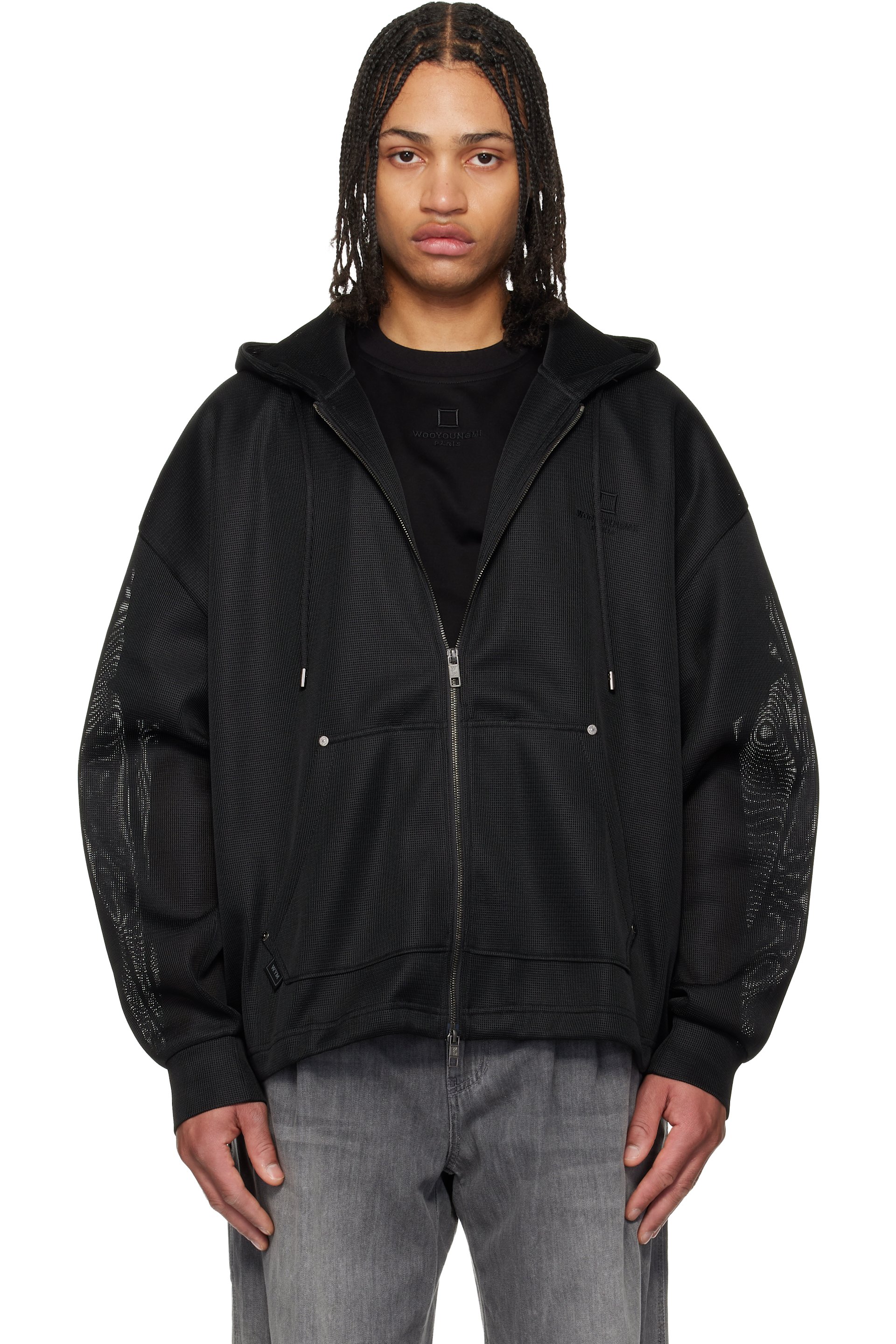 WOOYOUNGMI - Black Mesh Hoodie