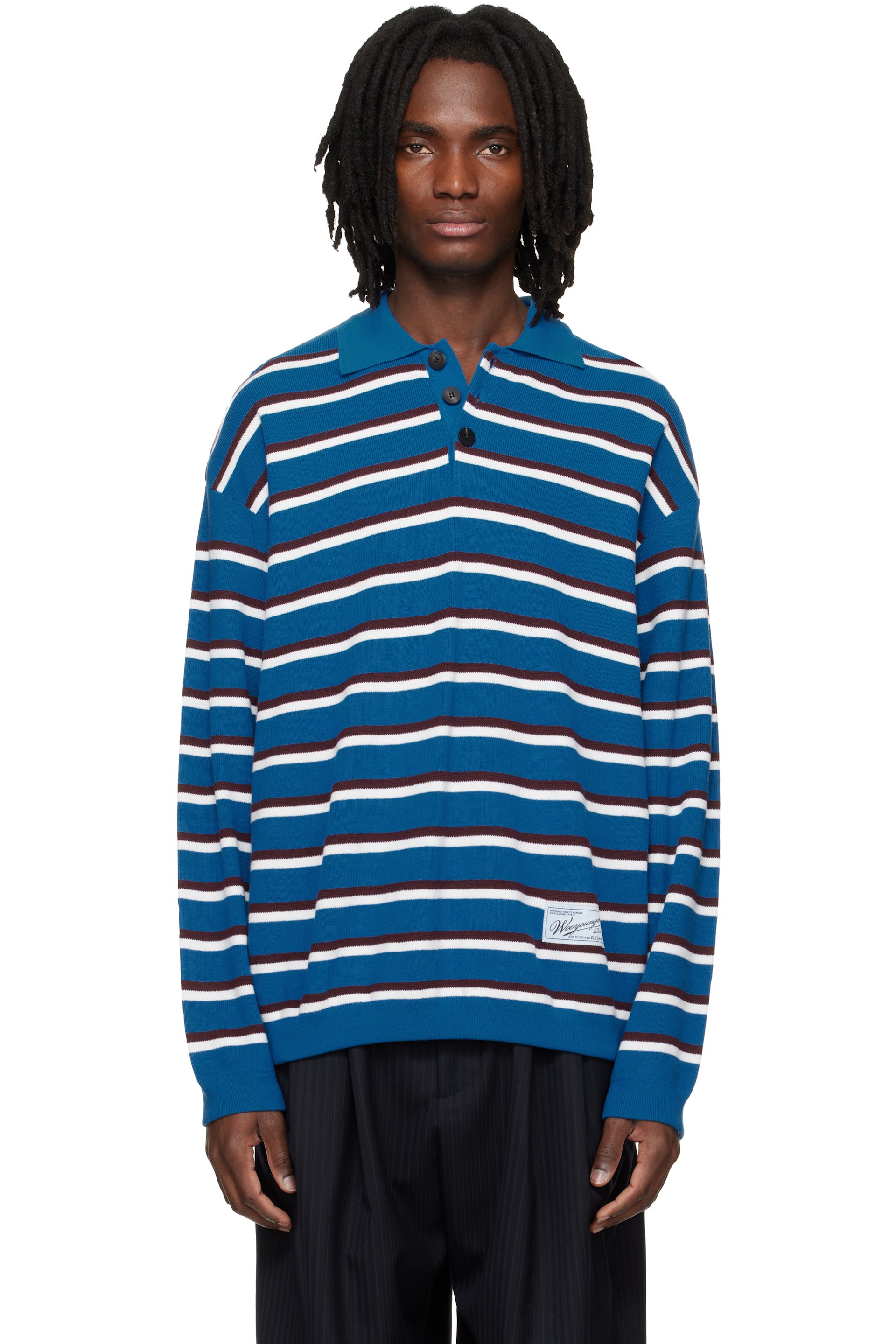 WOOYOUNGMI: Blue Striped Polo | SSENSE