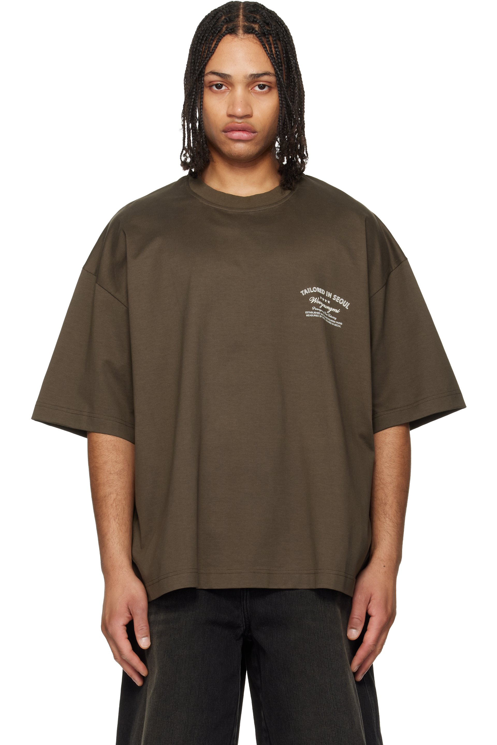 WOOYOUNGMI - Khaki Lettering Graphic T-shirt