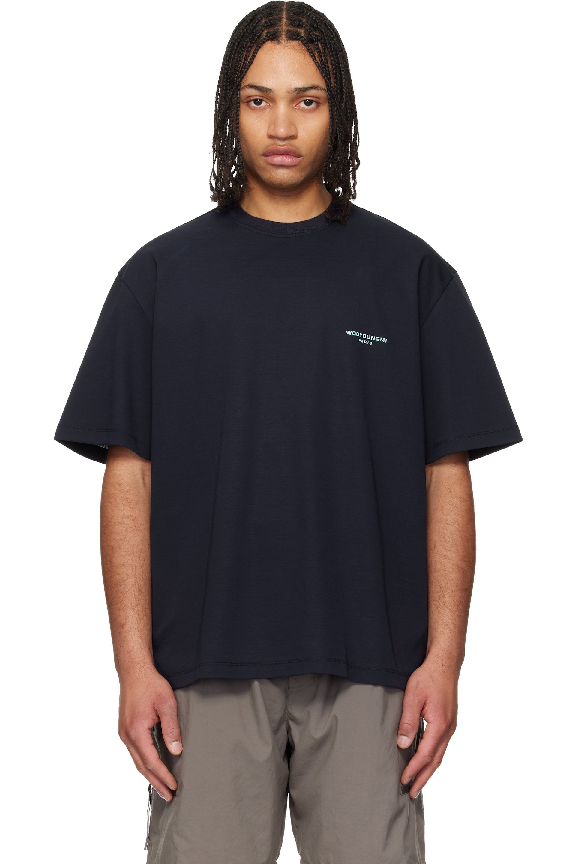 WOOYOUNGMI - Navy Tuft Embroidered Back Logo T-shirt