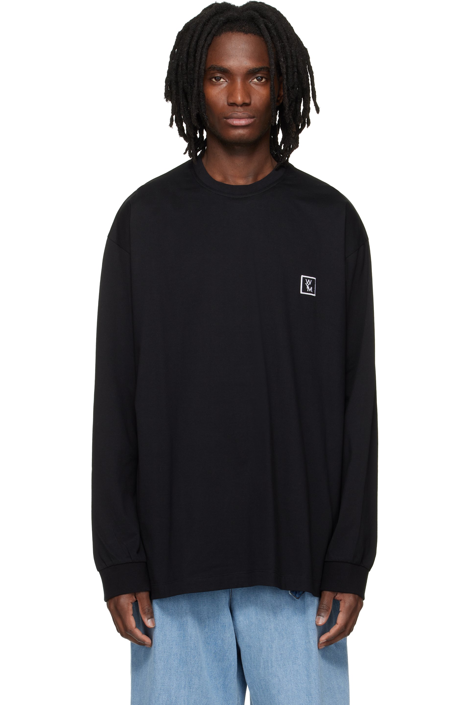 WOOYOUNGMI: Black Long-Sleeve Back Logo T-shirt | SSENSE