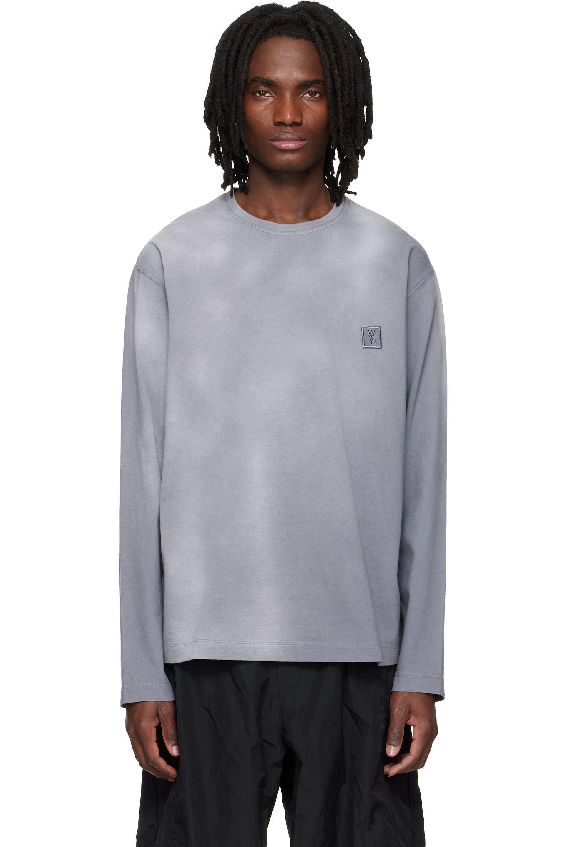 WOOYOUNGMI - Gray Long-Sleeve Dyed Back Logo T-shirt