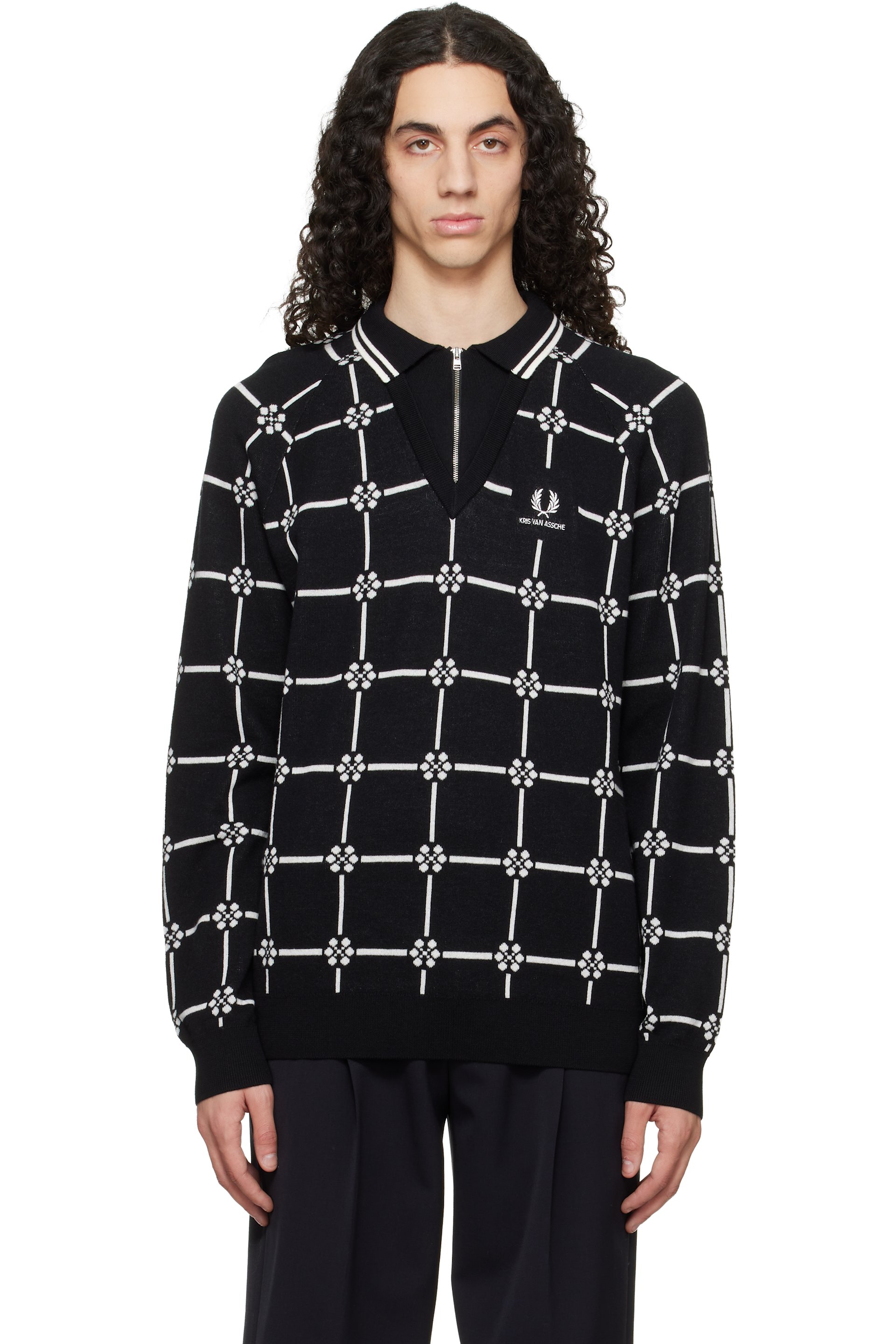 Fred Perry - Black Kris Van Assche Edition Long Sleeve Knitted Polo