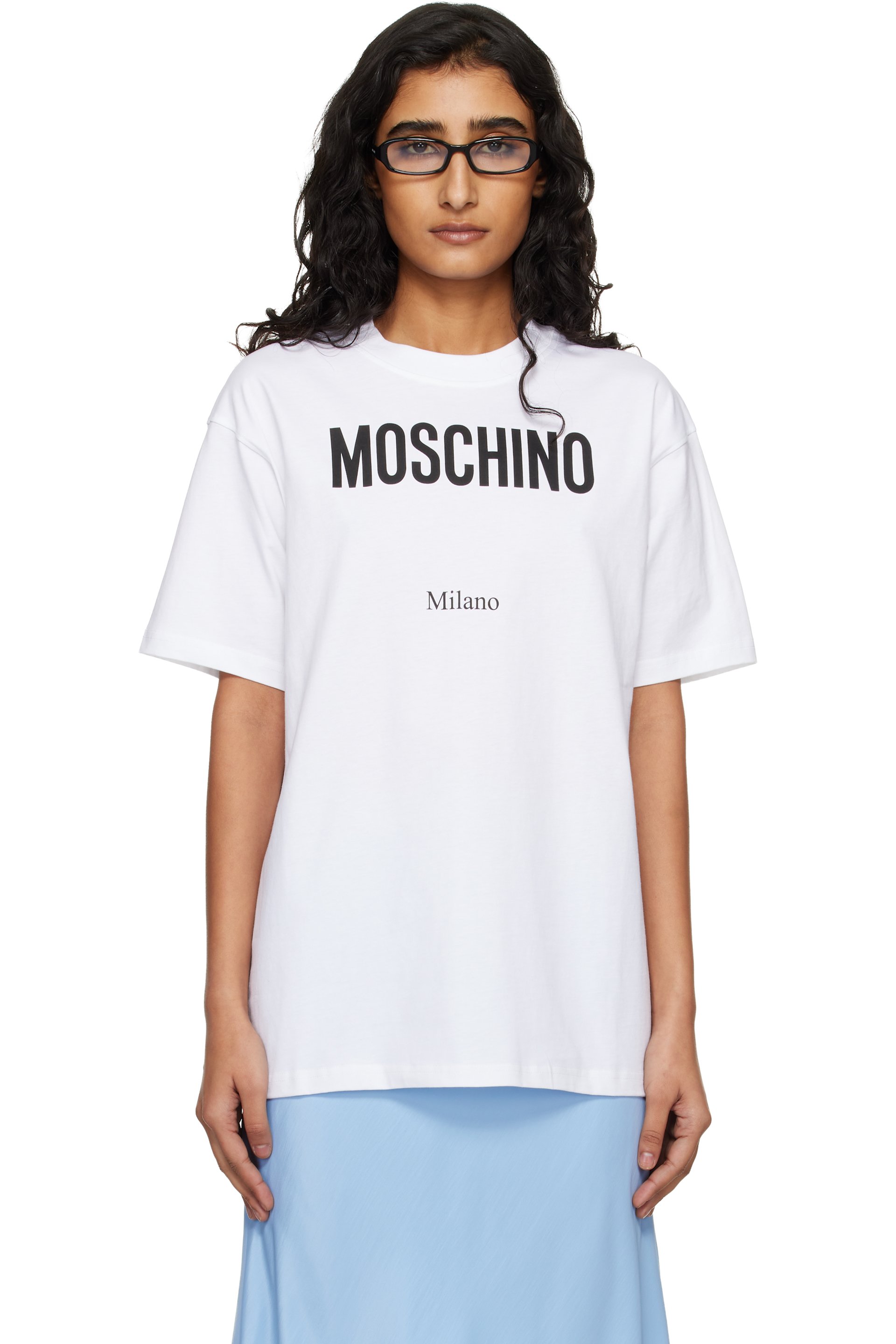 Moschino - 화이트 프린트 오가닉 코튼 저지 티셔츠