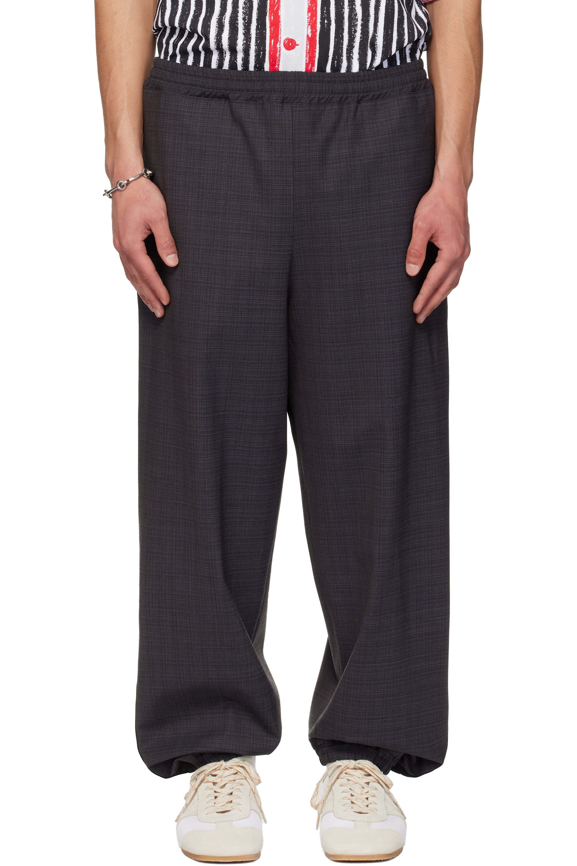 Moschino - Gray & Navy Logo Tape Trousers