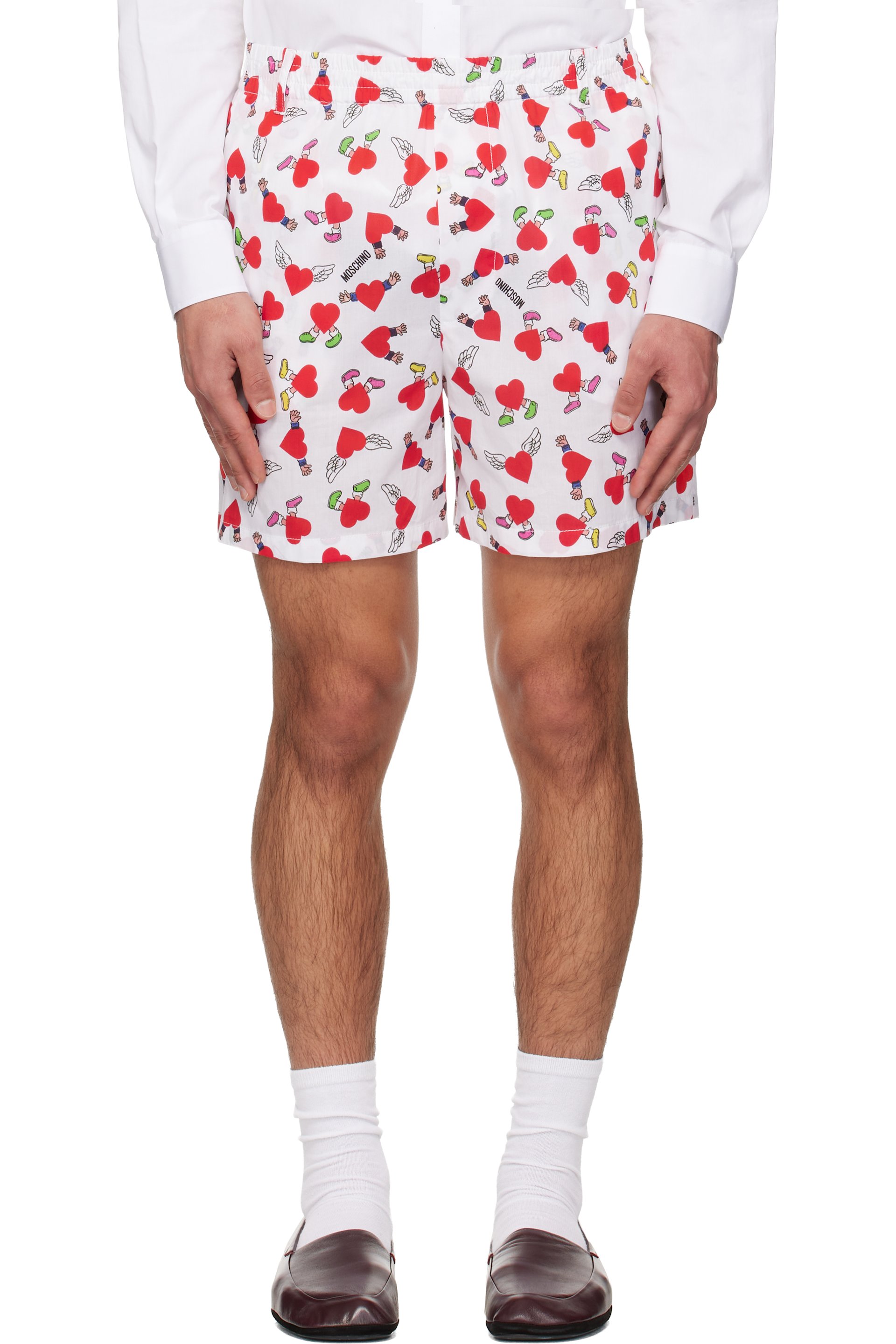 Moschino - White & Red Print Lightweight Cotton Poplin Shorts