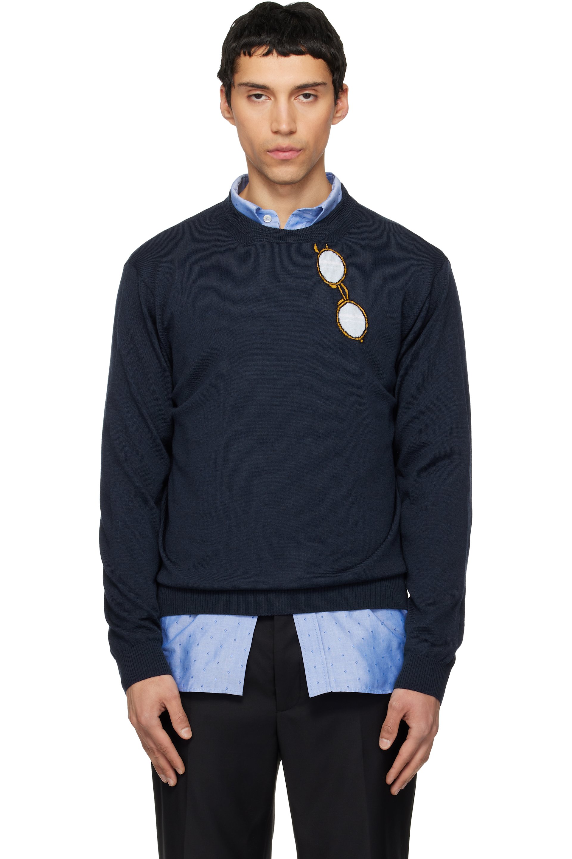 Moschino - Navy Superfine Merino Wool Intarsia Sweater