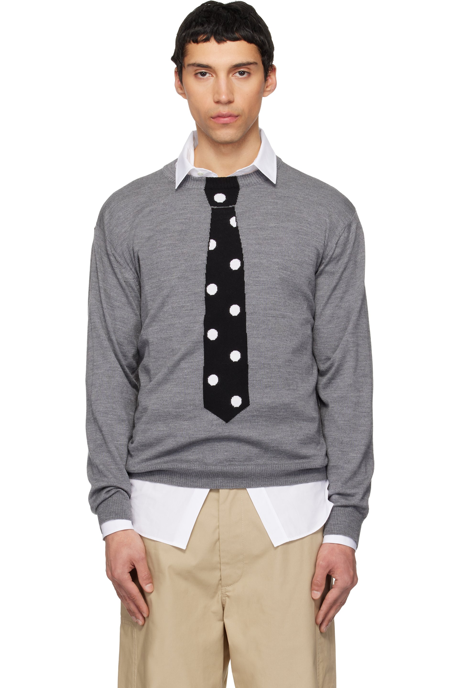 Moschino - Gray Extra-Fine Merino Wool Intarsia Sweater