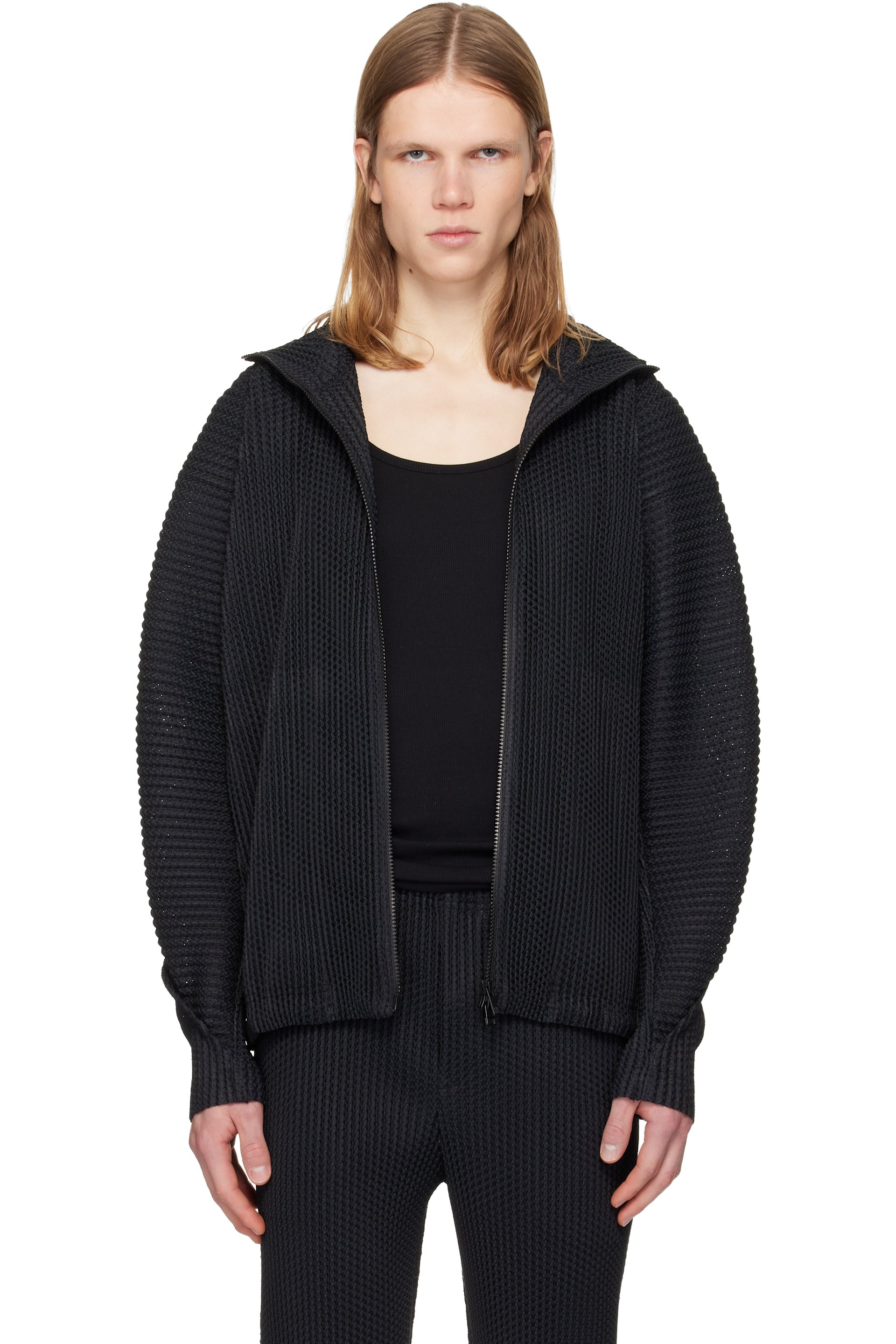 HOMME PLISSÉ ISSEY MIYAKE - Black Wickerwork Mesh Jacket