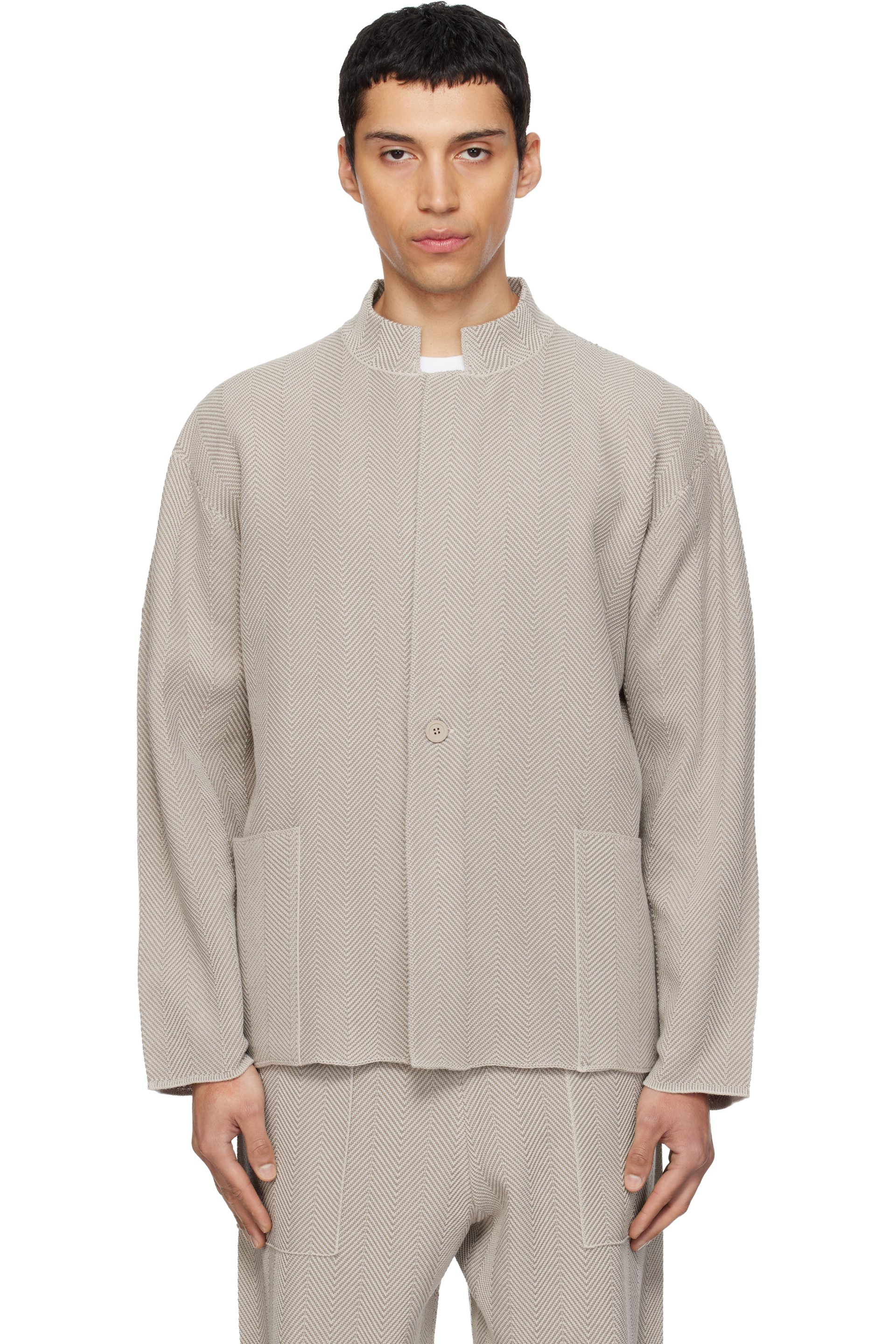 HOMME PLISSÉ ISSEY MIYAKE - Beige Inlaid Knit Jacket