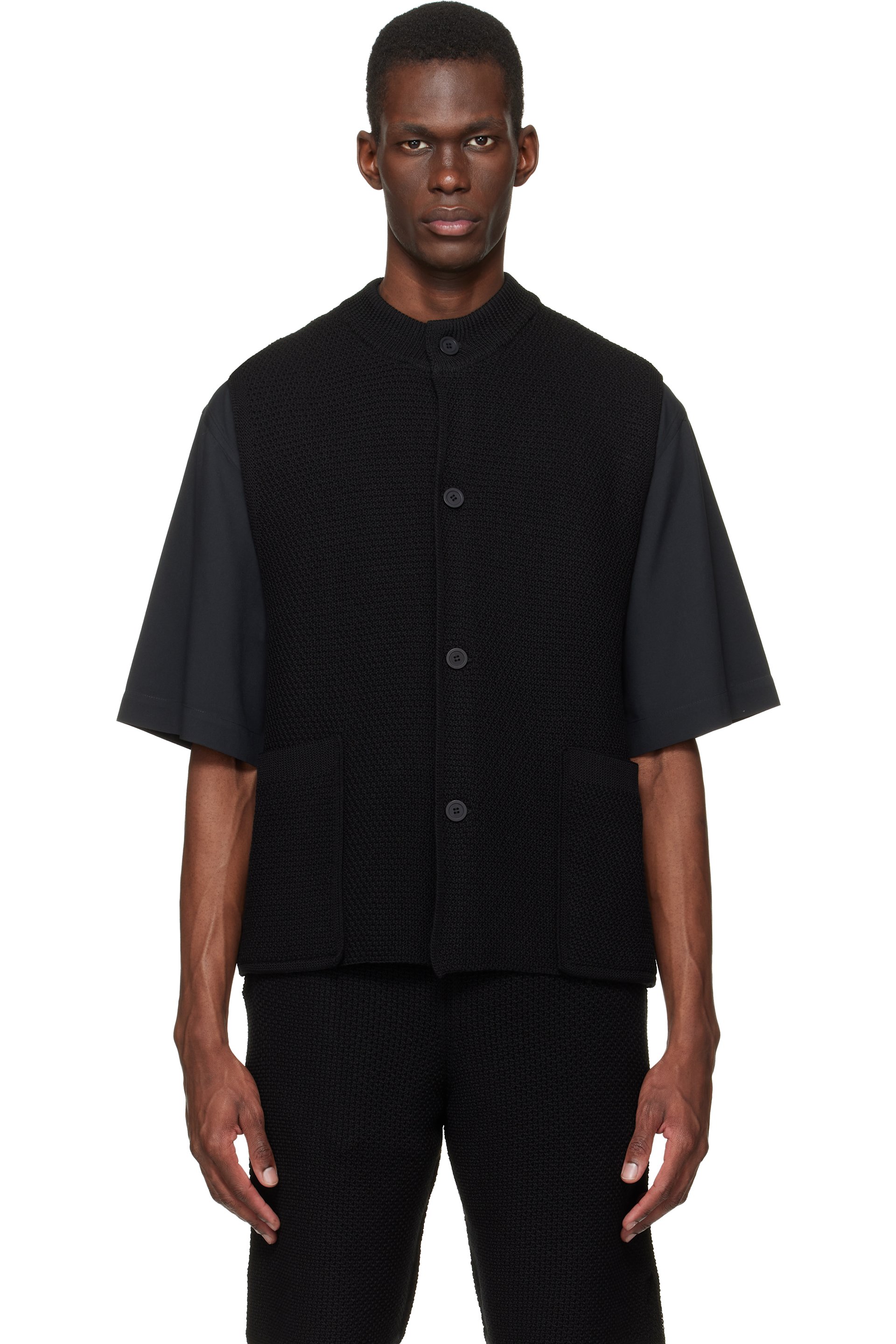 HOMME PLISSÉ ISSEY MIYAKE - Black Rustic Knit Vest