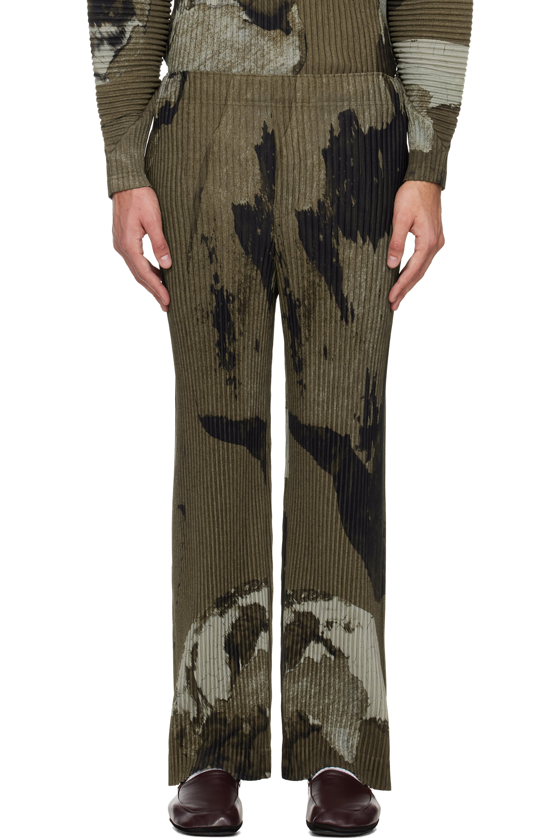 HOMME PLISSÉ ISSEY MIYAKE: Brown Painted Stone Trousers | SSENSE