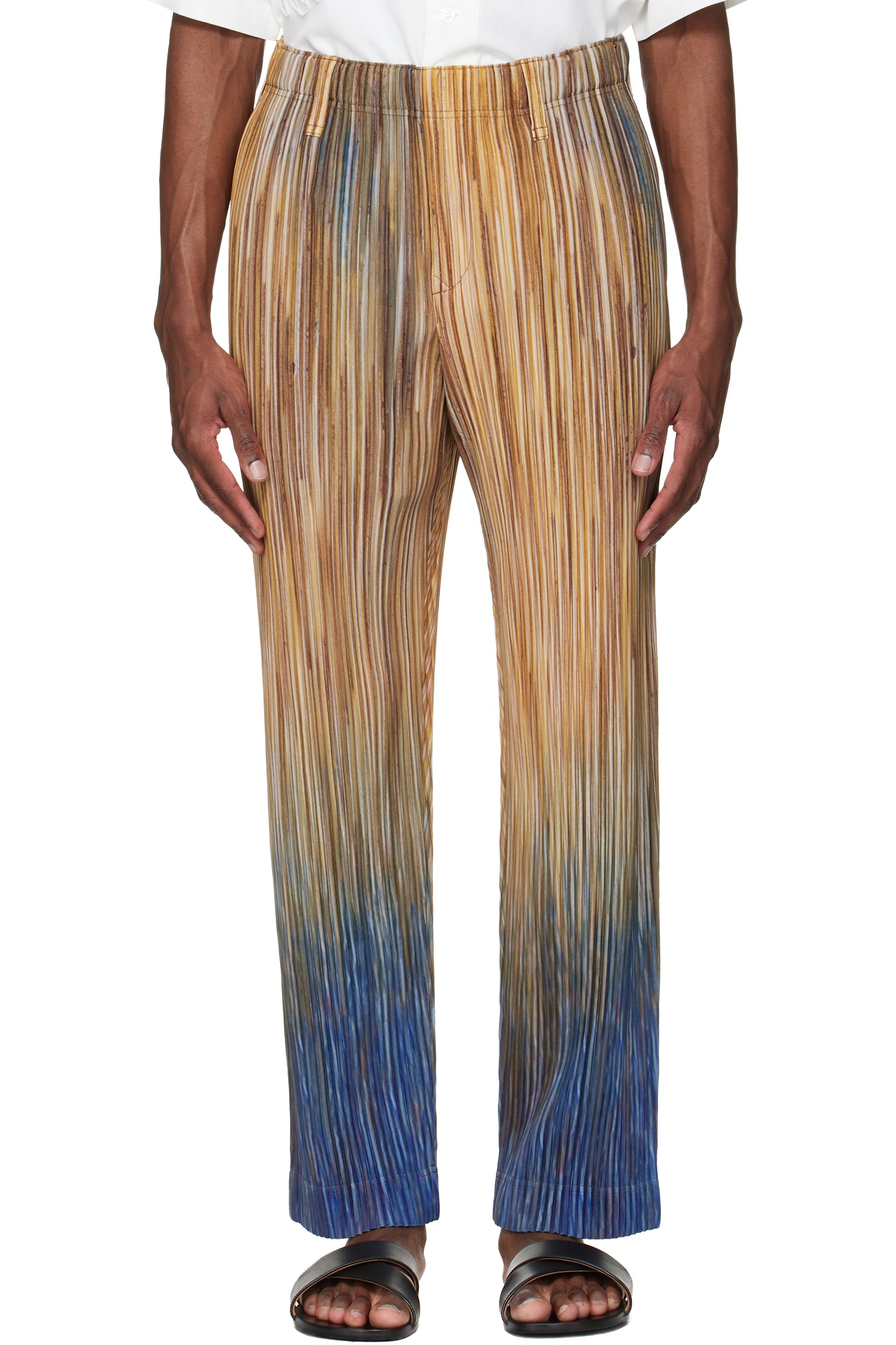 HOMME PLISSÉ ISSEY MIYAKE - Brown Paint Brush Close-Up Trousers