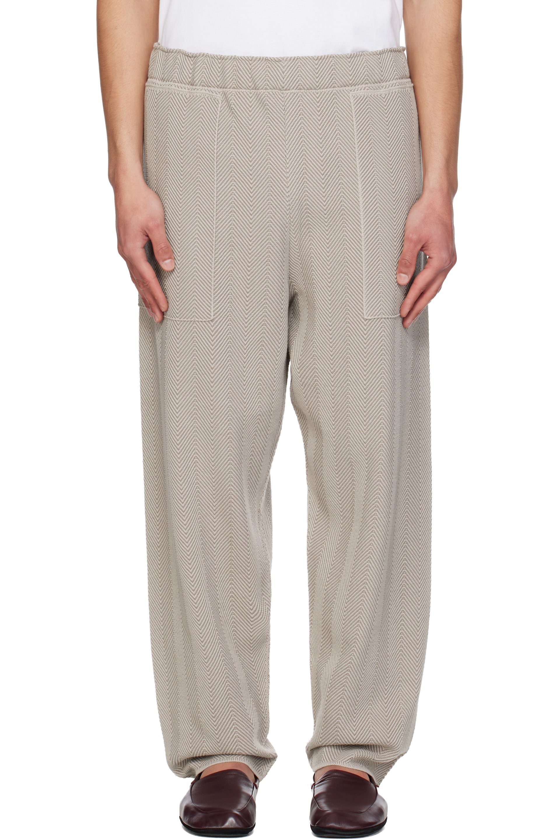 HOMME PLISSÉ ISSEY MIYAKE - Beige Inlaid Knit Trousers