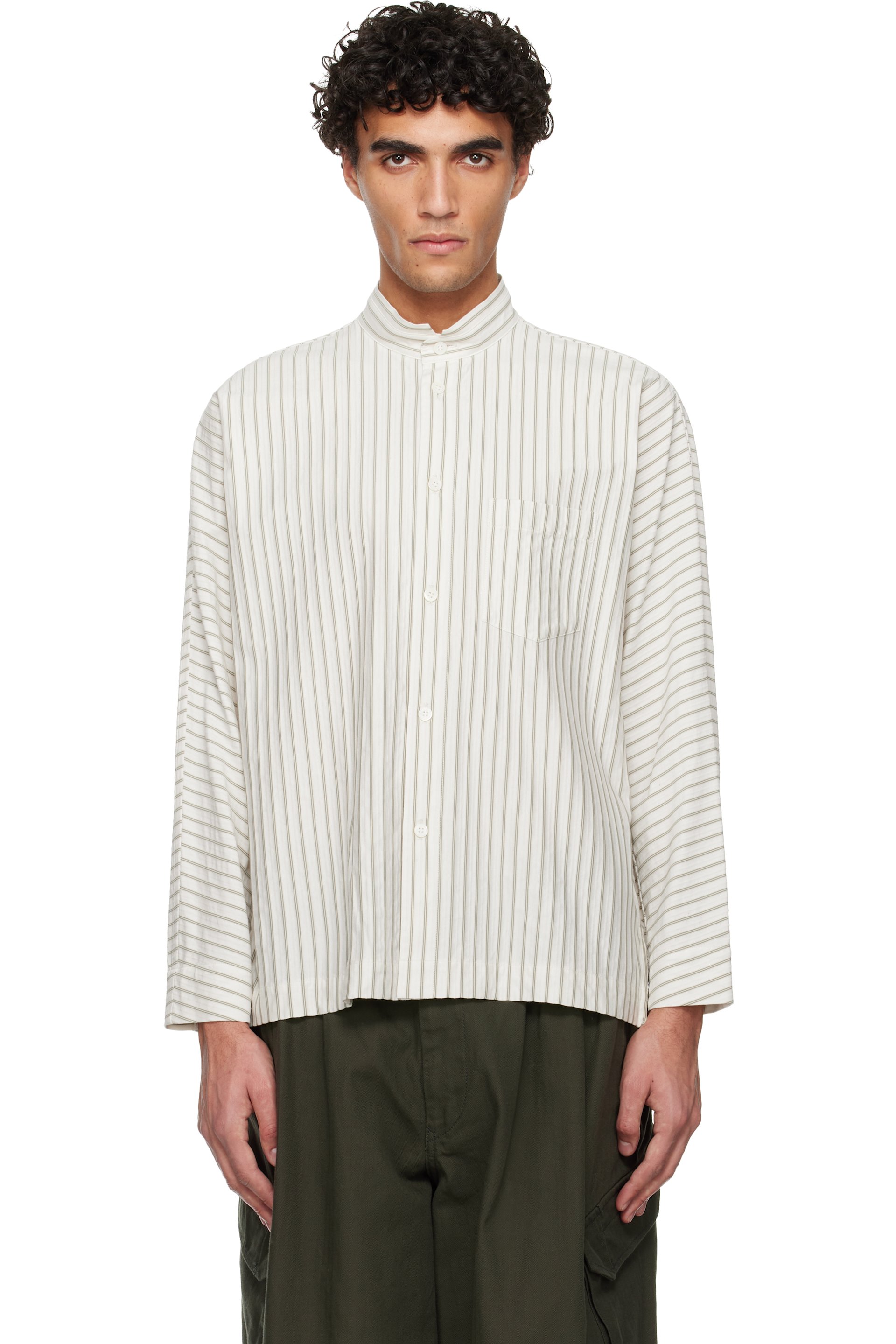 HOMME PLISSÉ ISSEY MIYAKE - White Stripe Jersey Shirt