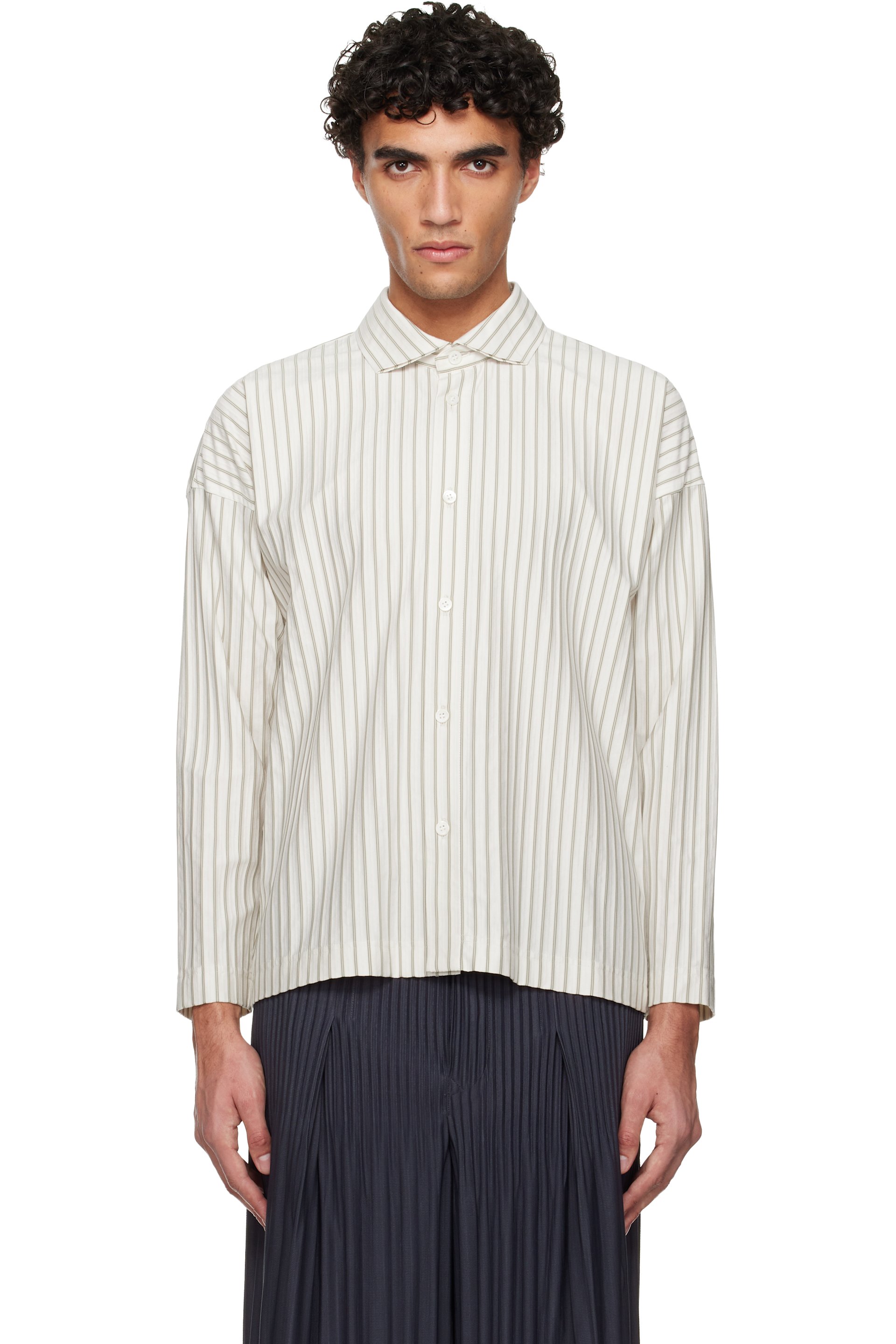 HOMME PLISSÉ ISSEY MIYAKE - White Stripe Jersey Shirt