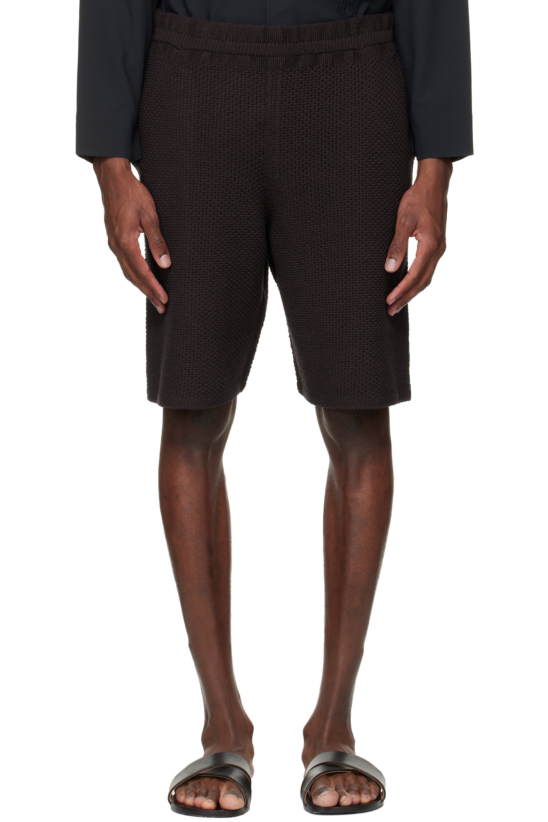 HOMME PLISSÉ ISSEY MIYAKE - Brown Rustic Knit Shorts