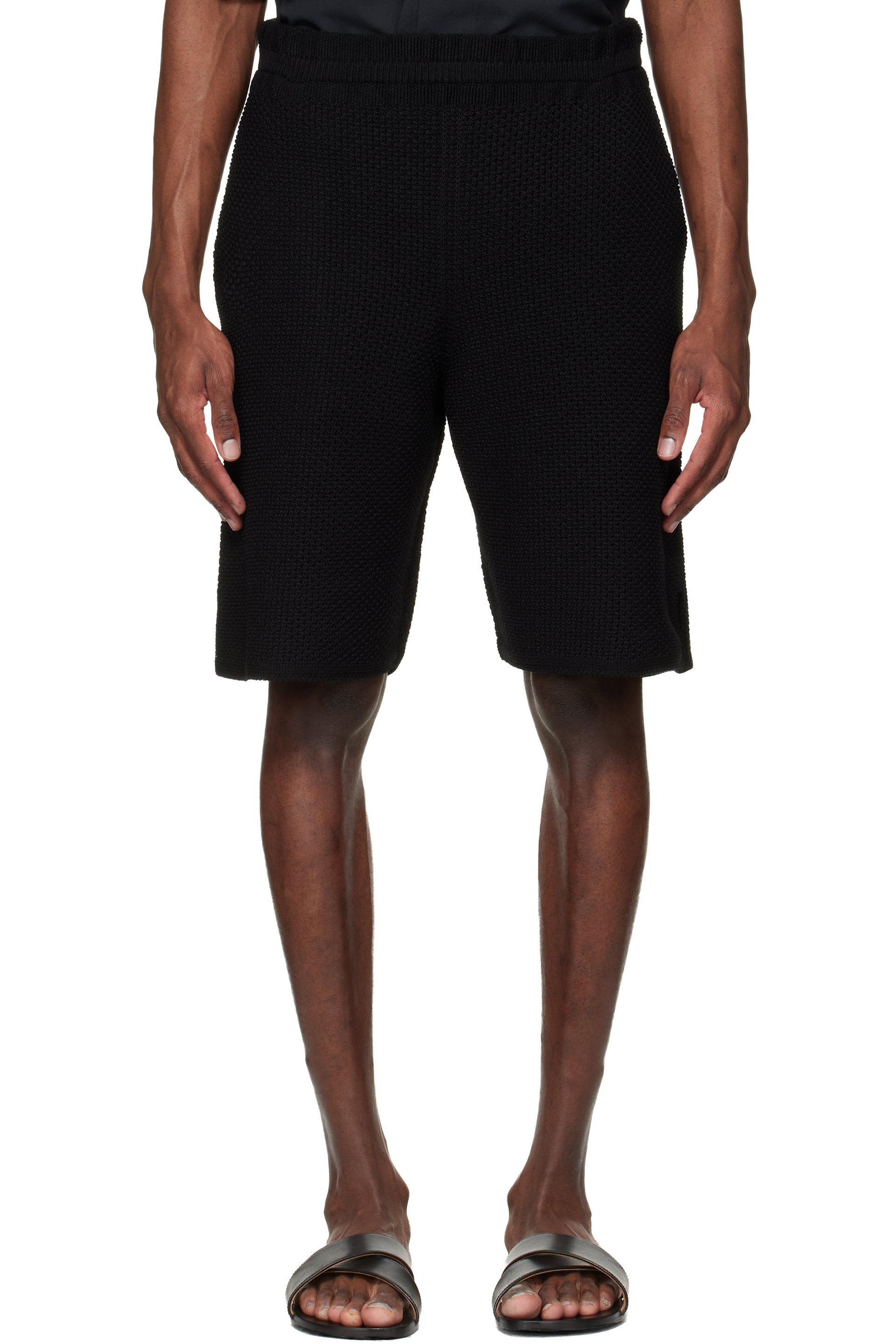HOMME PLISSÉ ISSEY MIYAKE - Black Rustic Knit Shorts