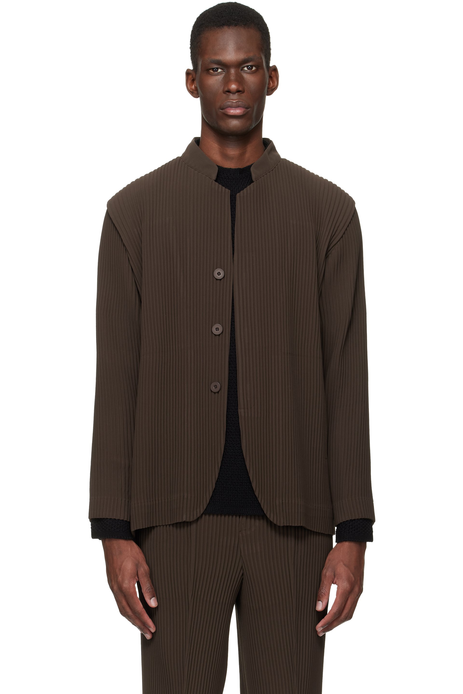 HOMME PLISSÉ ISSEY MIYAKE - Brown Tuxedo Pleats Blazer