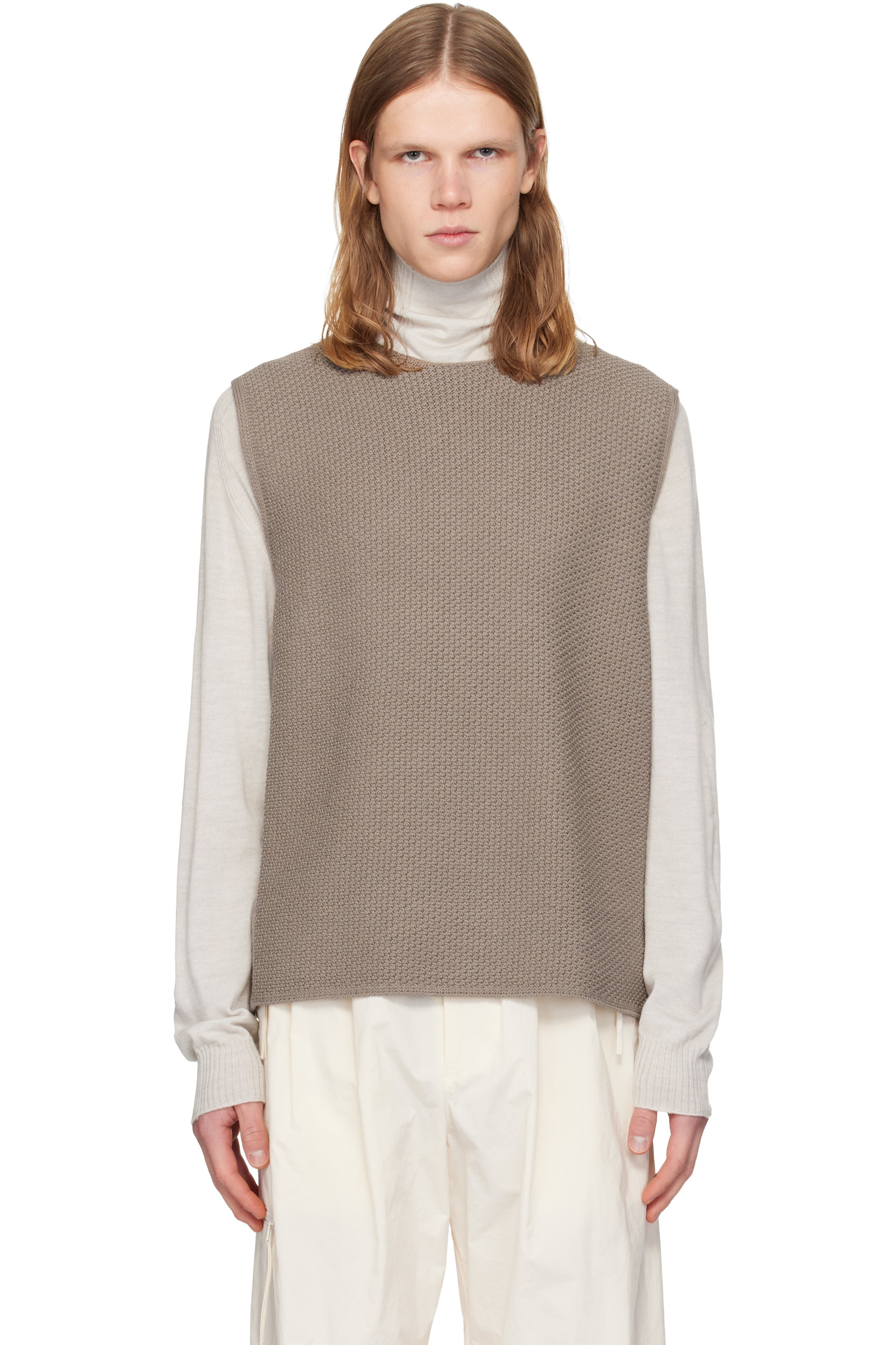 Homme Plissé Issey Miyake - Gilet taupe en tricot Rustic