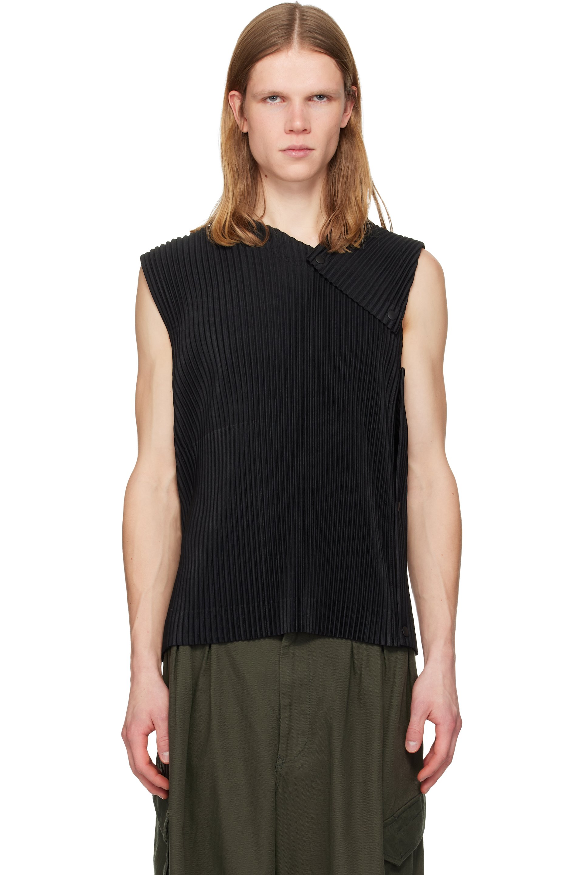 HOMME PLISSÉ ISSEY MIYAKE: Black Stone Cloud Tank Top | SSENSE