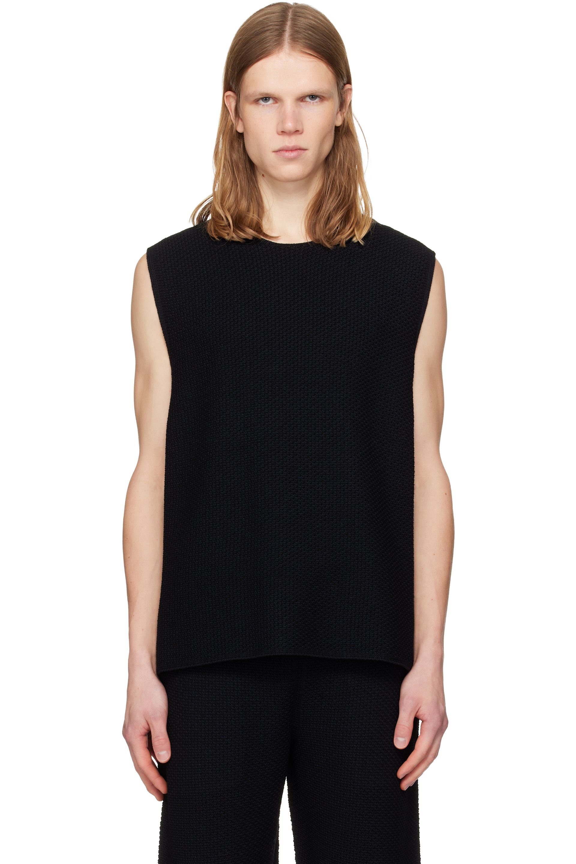 Homme Plissé Issey Miyake - Gilet noir en tricot Rustic