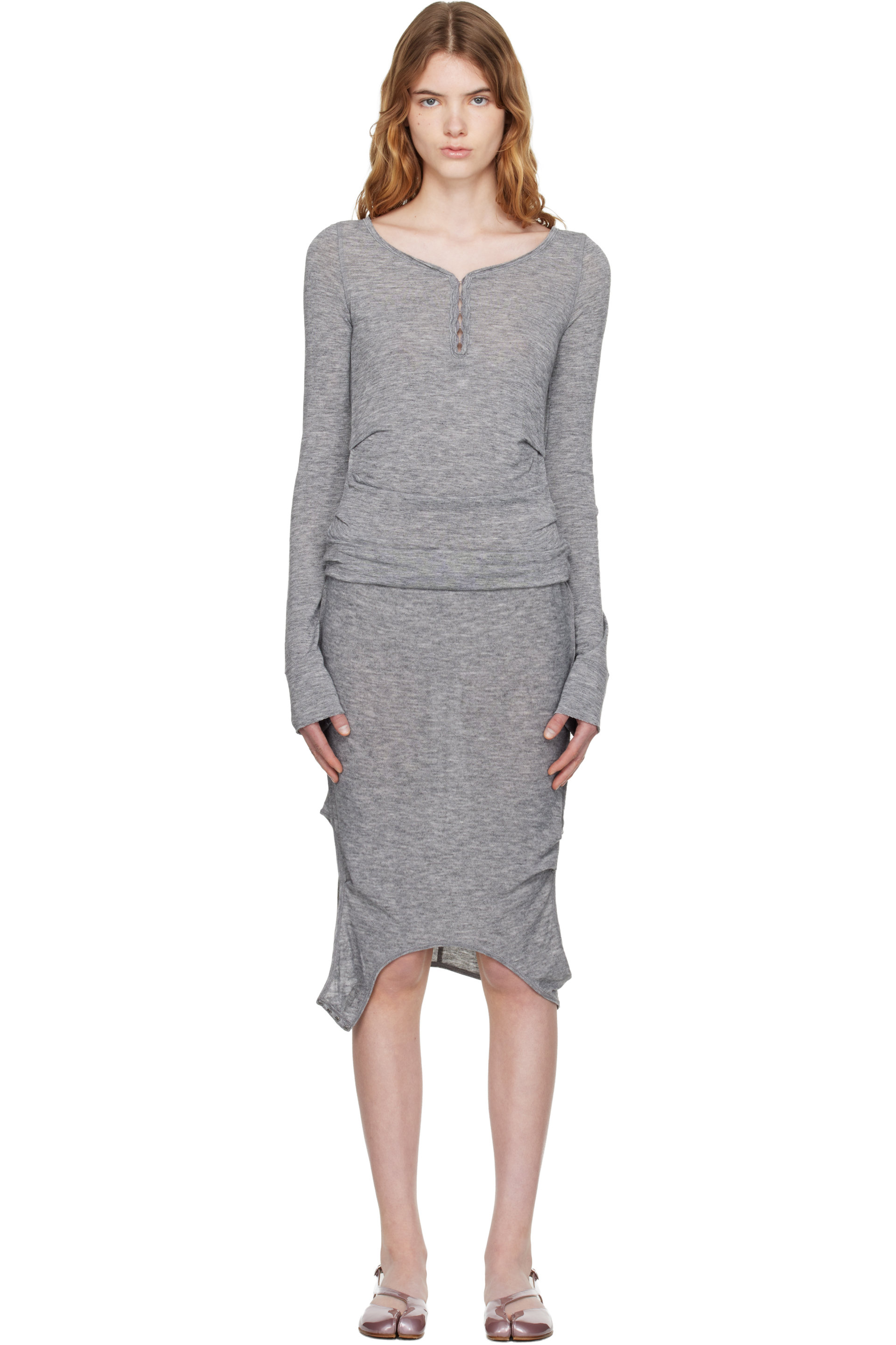 OPEN YY - Gray Convertible Hook Top Midi Dress