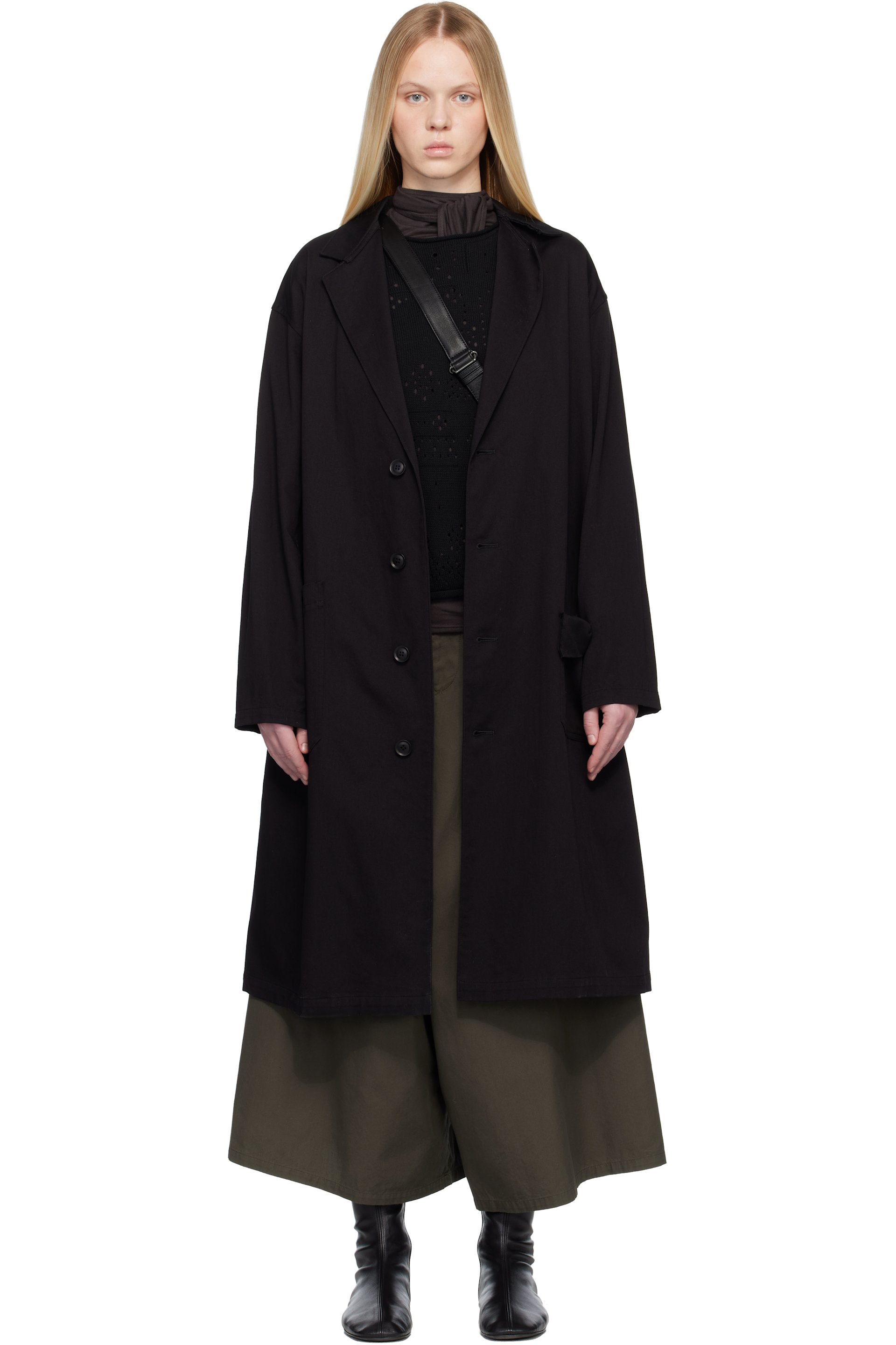 Y's - Black Left Hanging Collar Coat