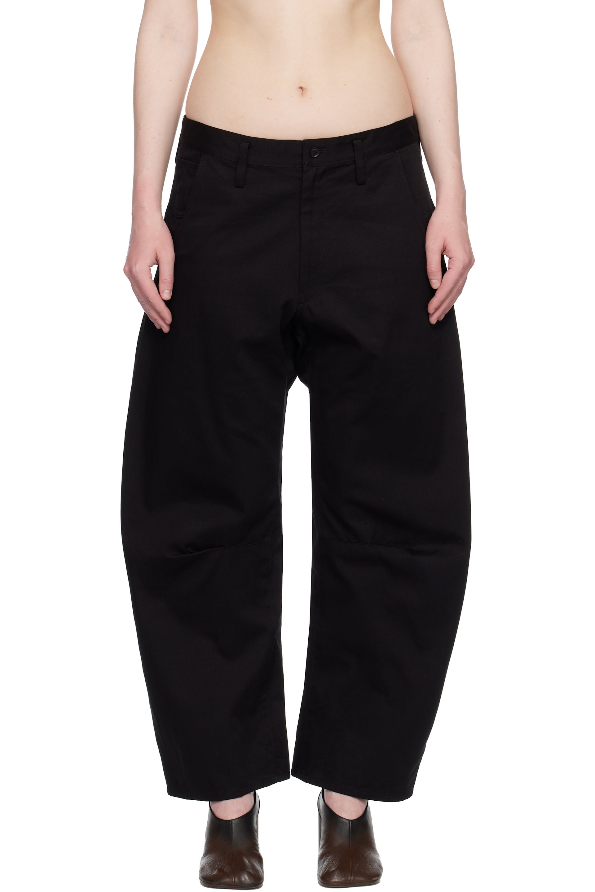 Y's - Pantalon ample noir en sergé de coton
