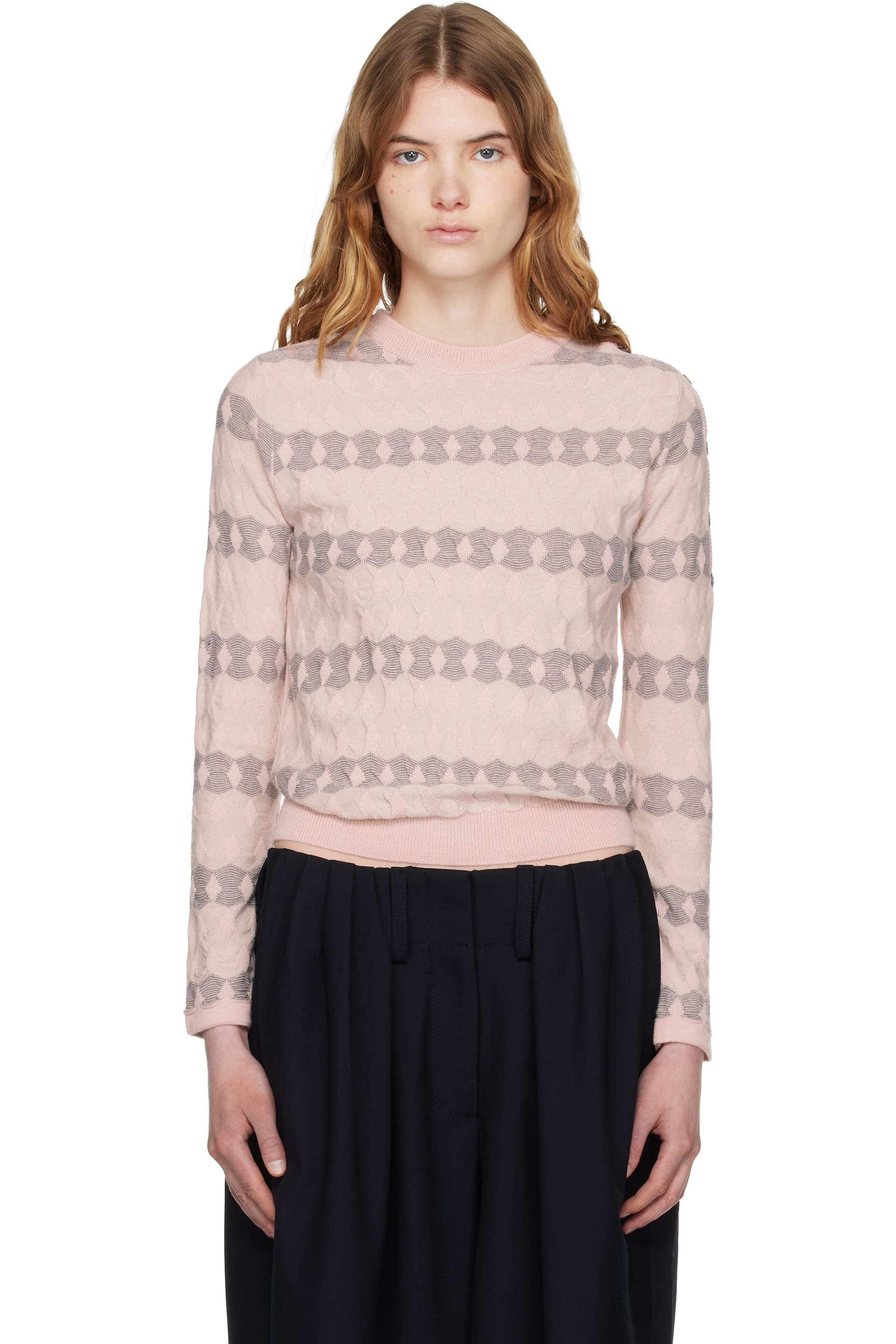 OPEN YY - Pull rose à motif en jacquard