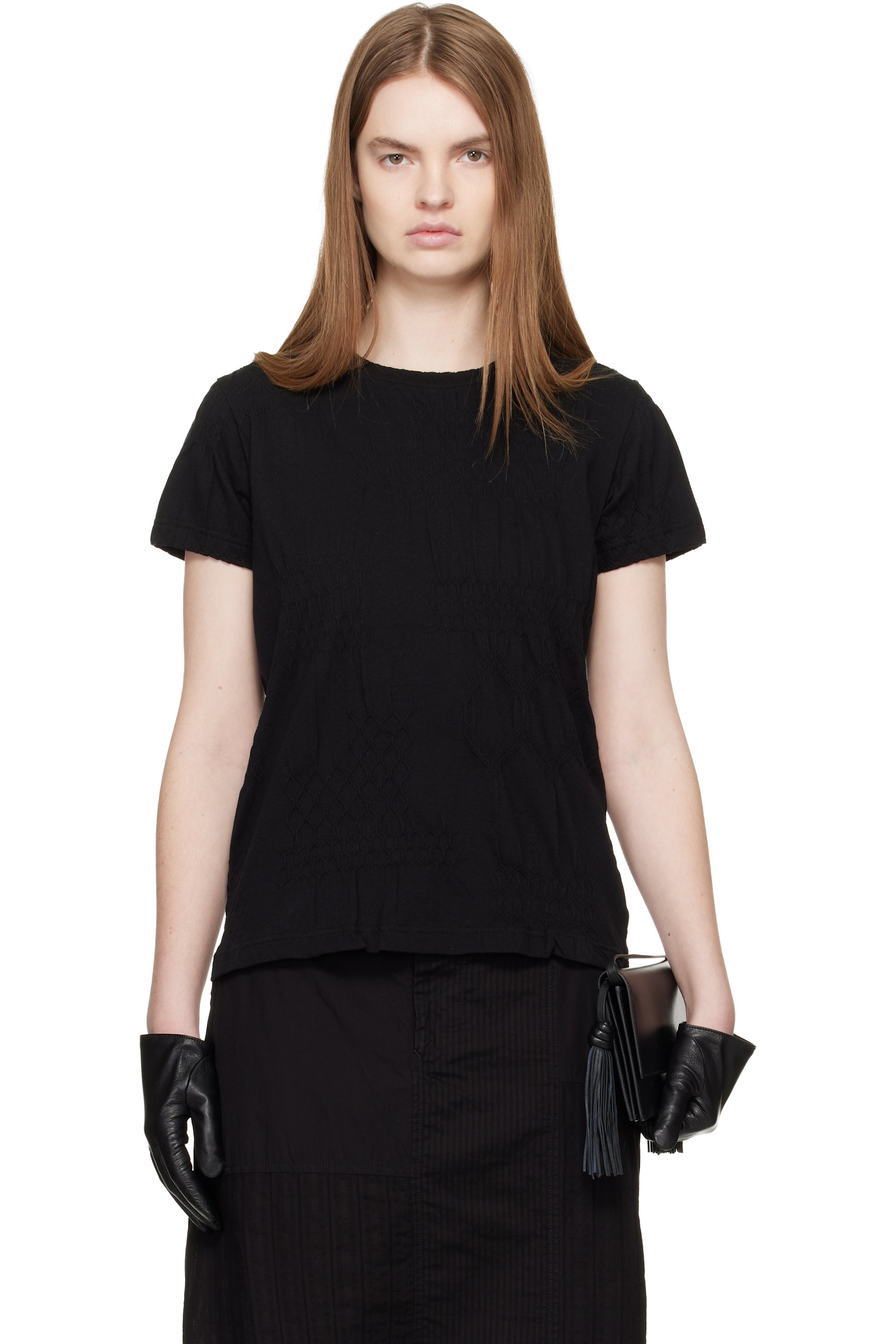 Y's - T-shirt à manches courtes noir à encolure arrondie