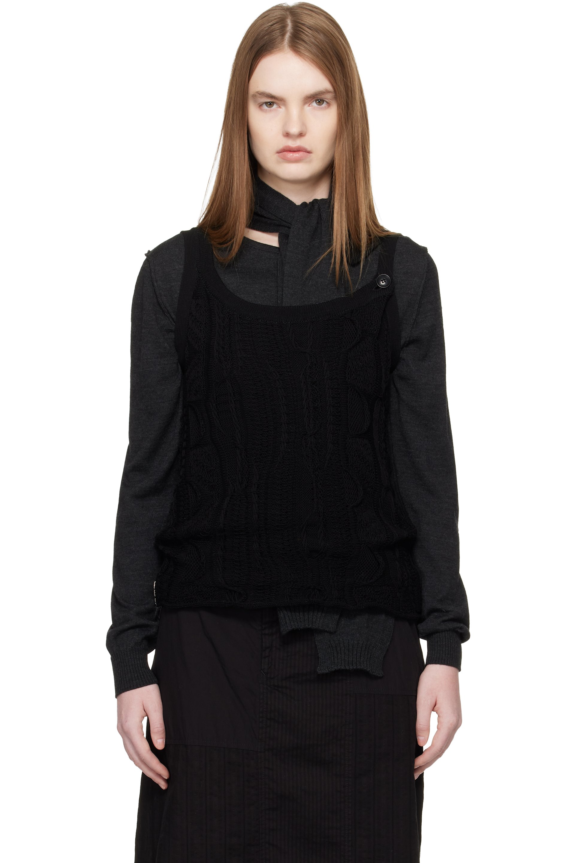 Y's - Débardeur noir en tricot à bretelle modifiée