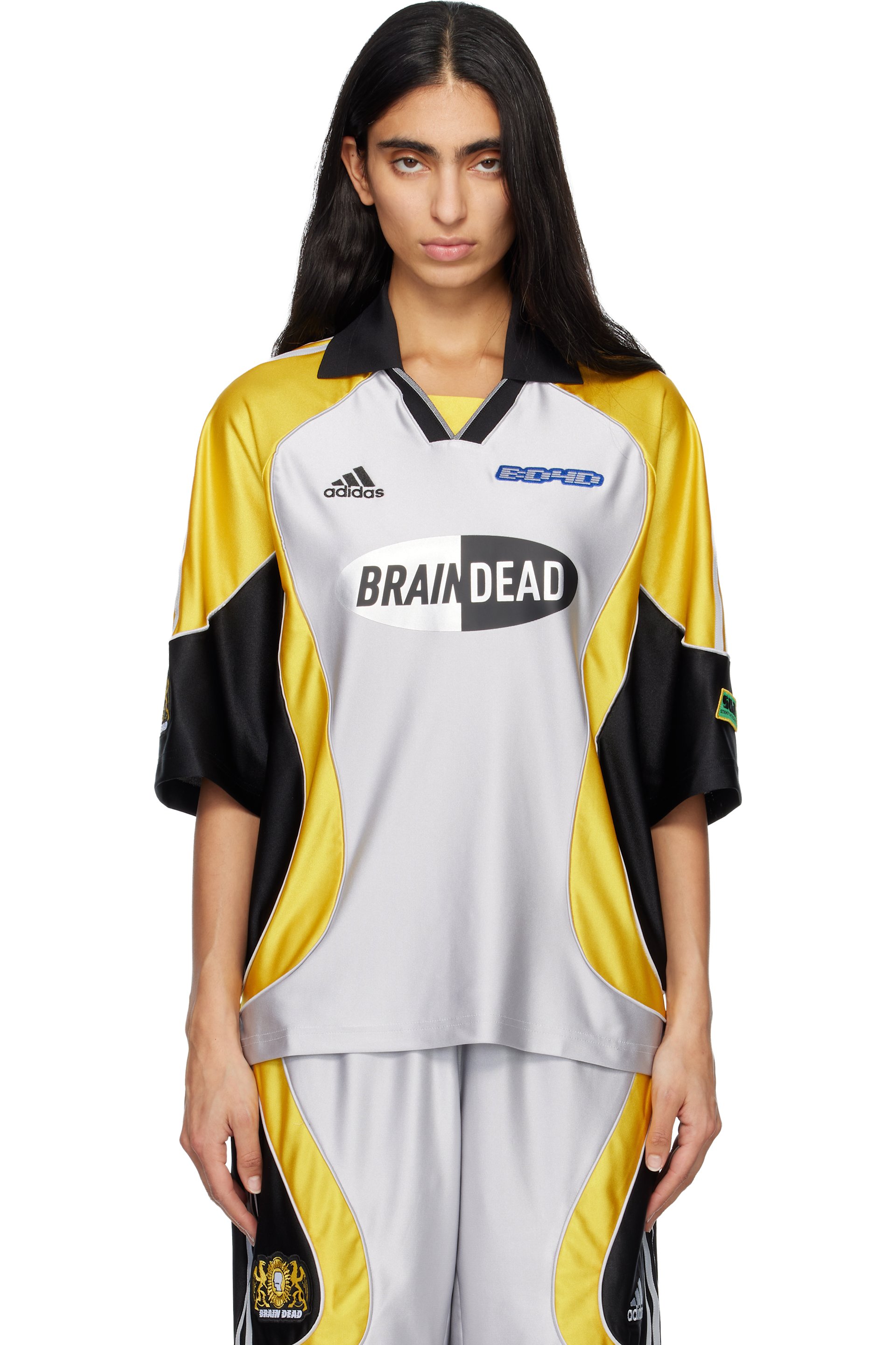 adidas Originals - T-shirt argenté et jaune en jersey édition Brain Dead