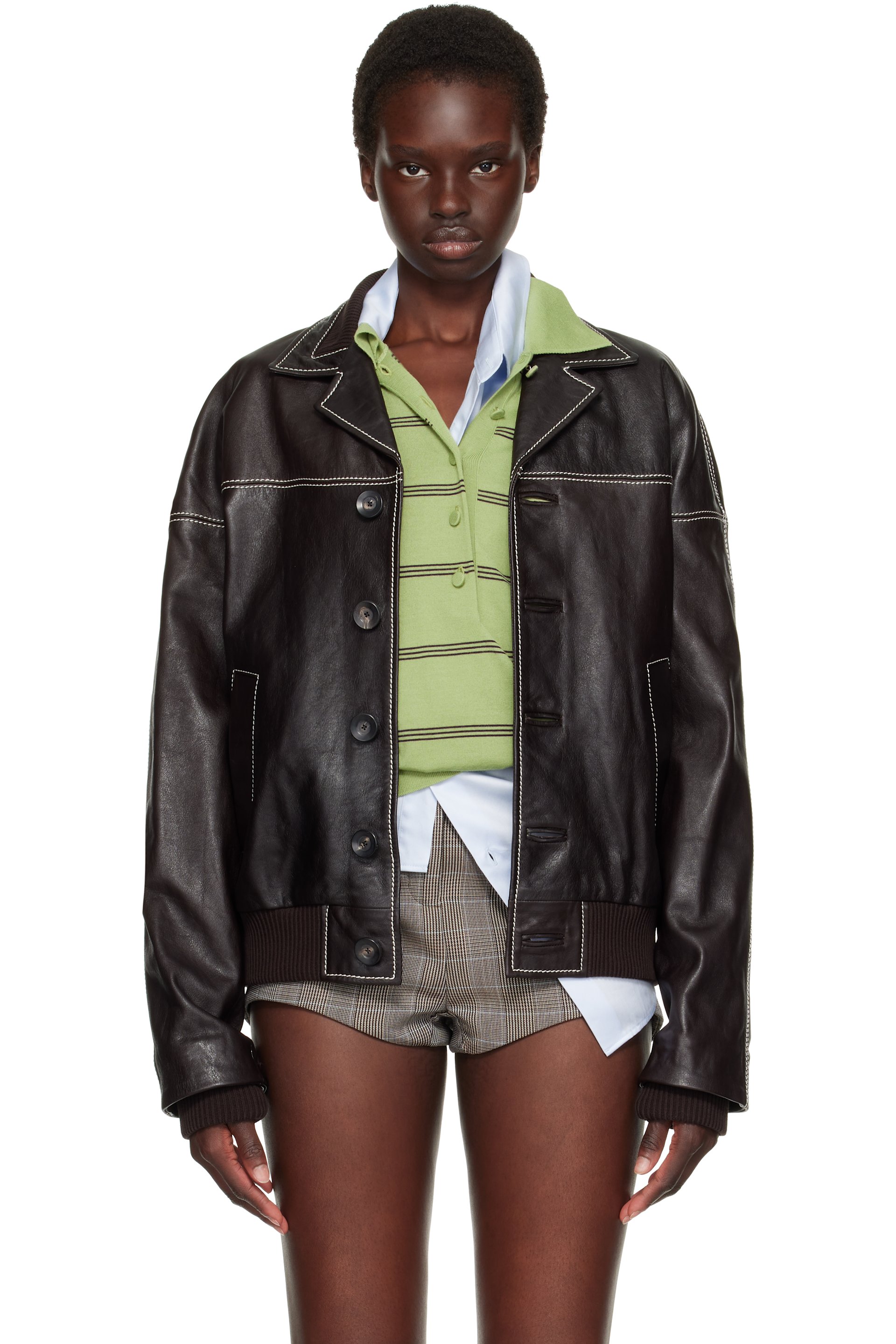 Wales Bonner - Brown Time Leather Jacket