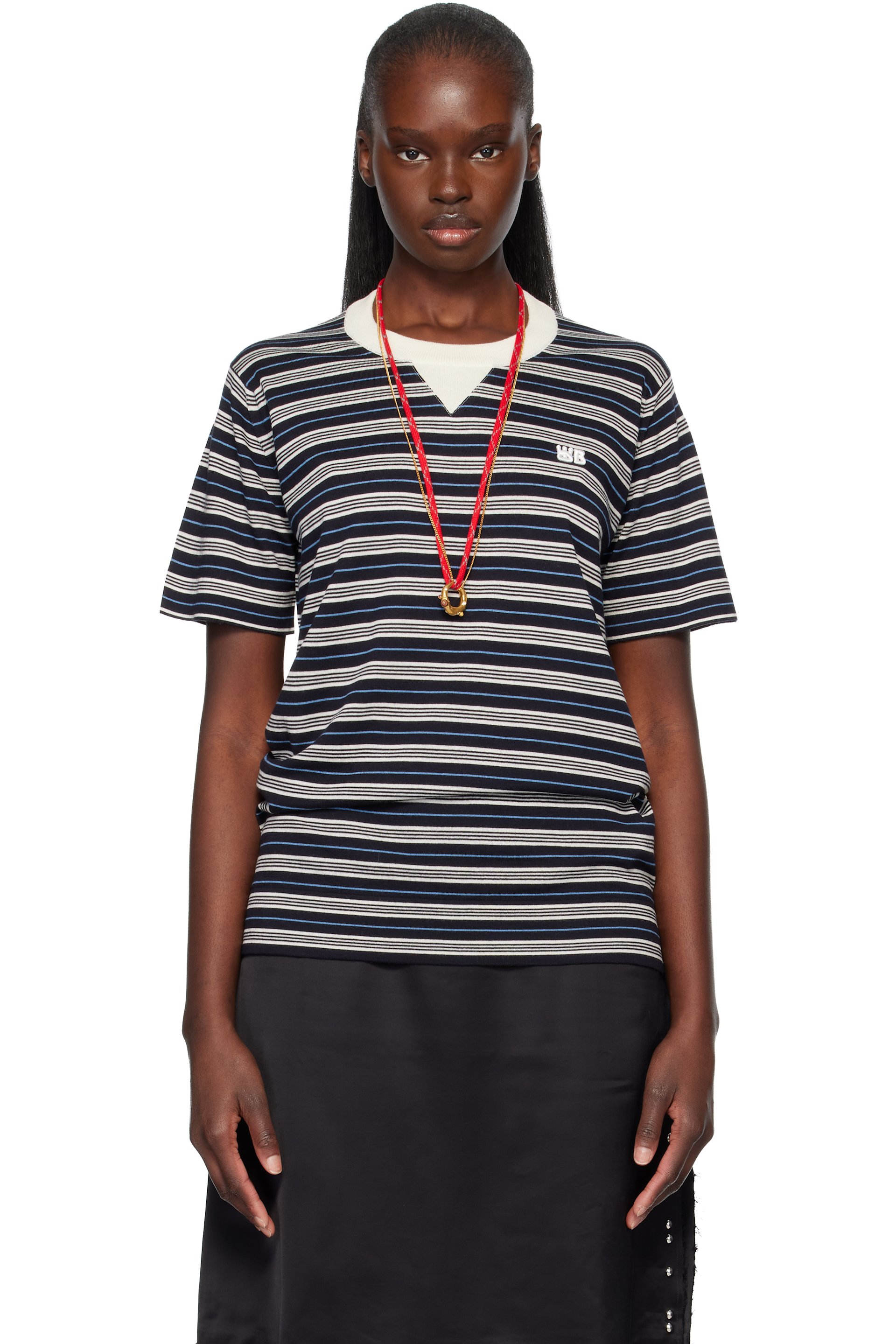 Wales Bonner - T-shirt Song bleu et blanc cassé édition John Smedley